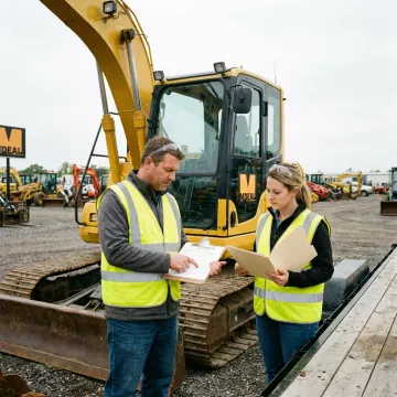 Auction team coordinating heavy equipment sale process