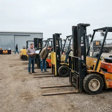 Forklift trucks lined up for equipment auction