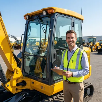 Heavy construction equipment being evaluated for auction with professional appraiser