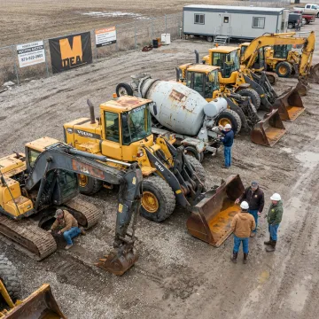 Concrete construction equipment lined up for auction