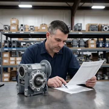 Technical specialist examining Winsmith speed reducer specifications
