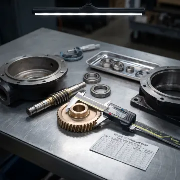 Morse gearbox components being inspected and measured for precision repair