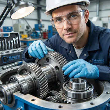 Wind turbine gearbox components being serviced