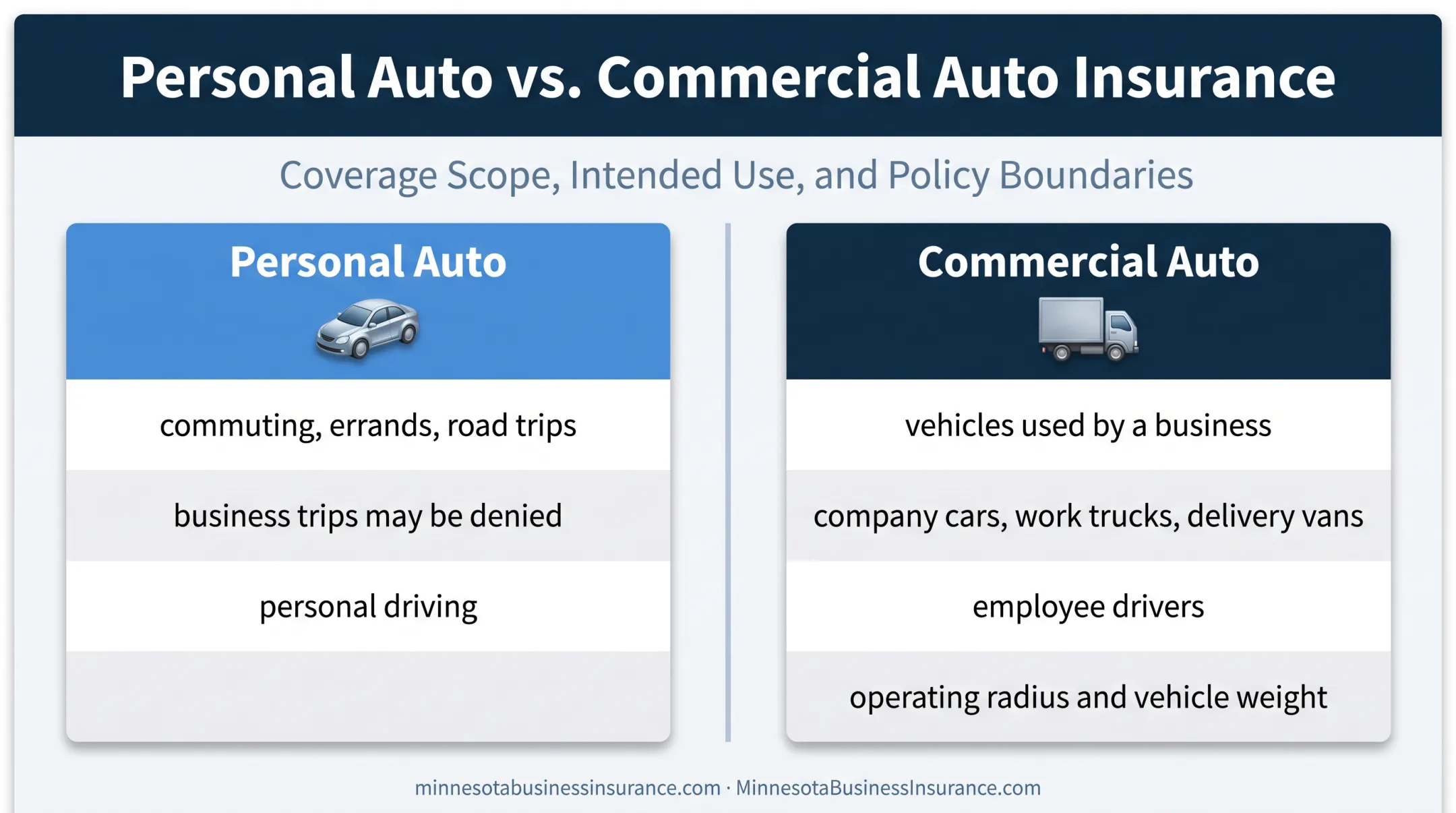 Personal versus commercial auto liability insurance comparison