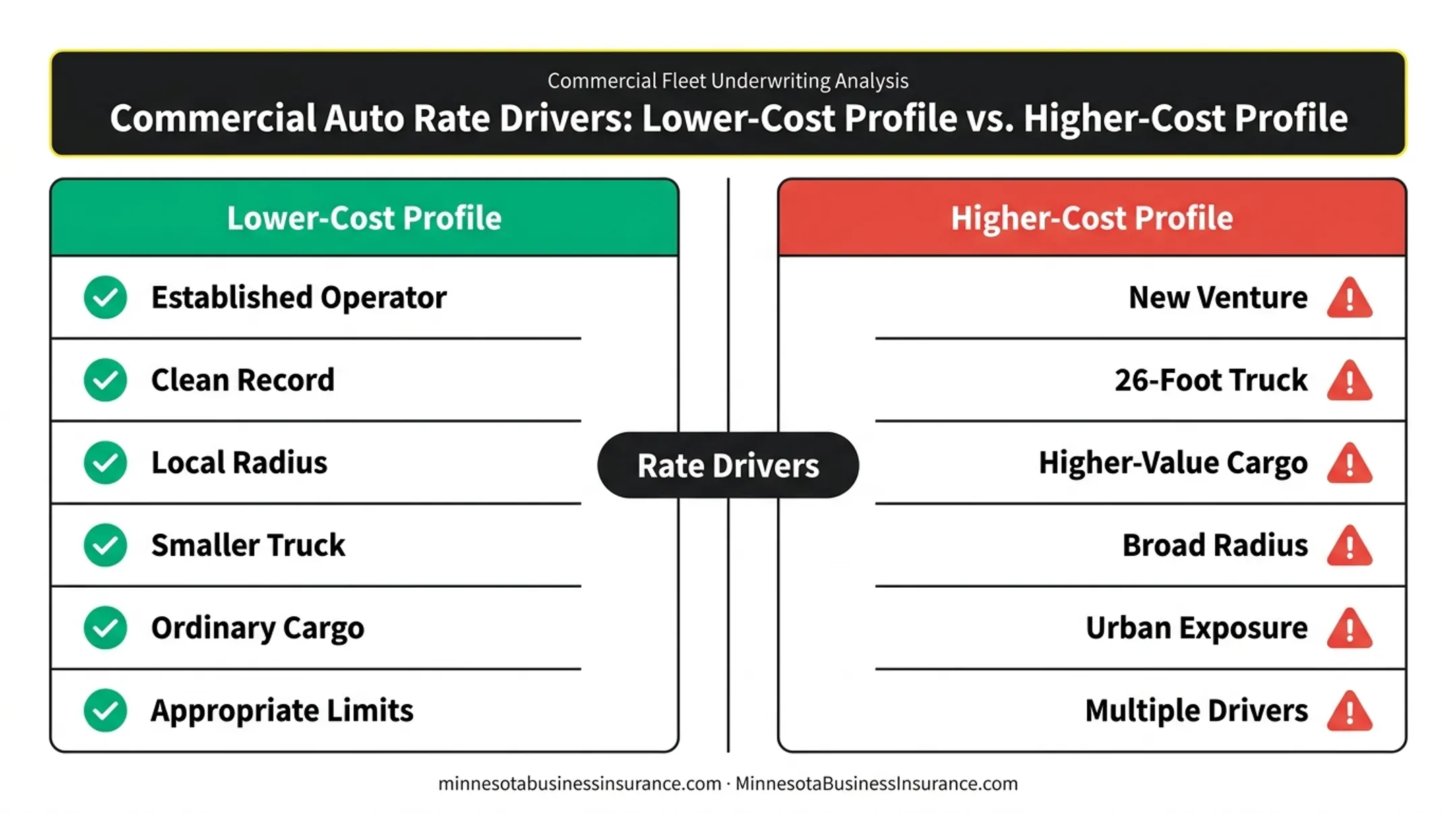 Low-cost versus high-cost box truck insurance profile comparison chart