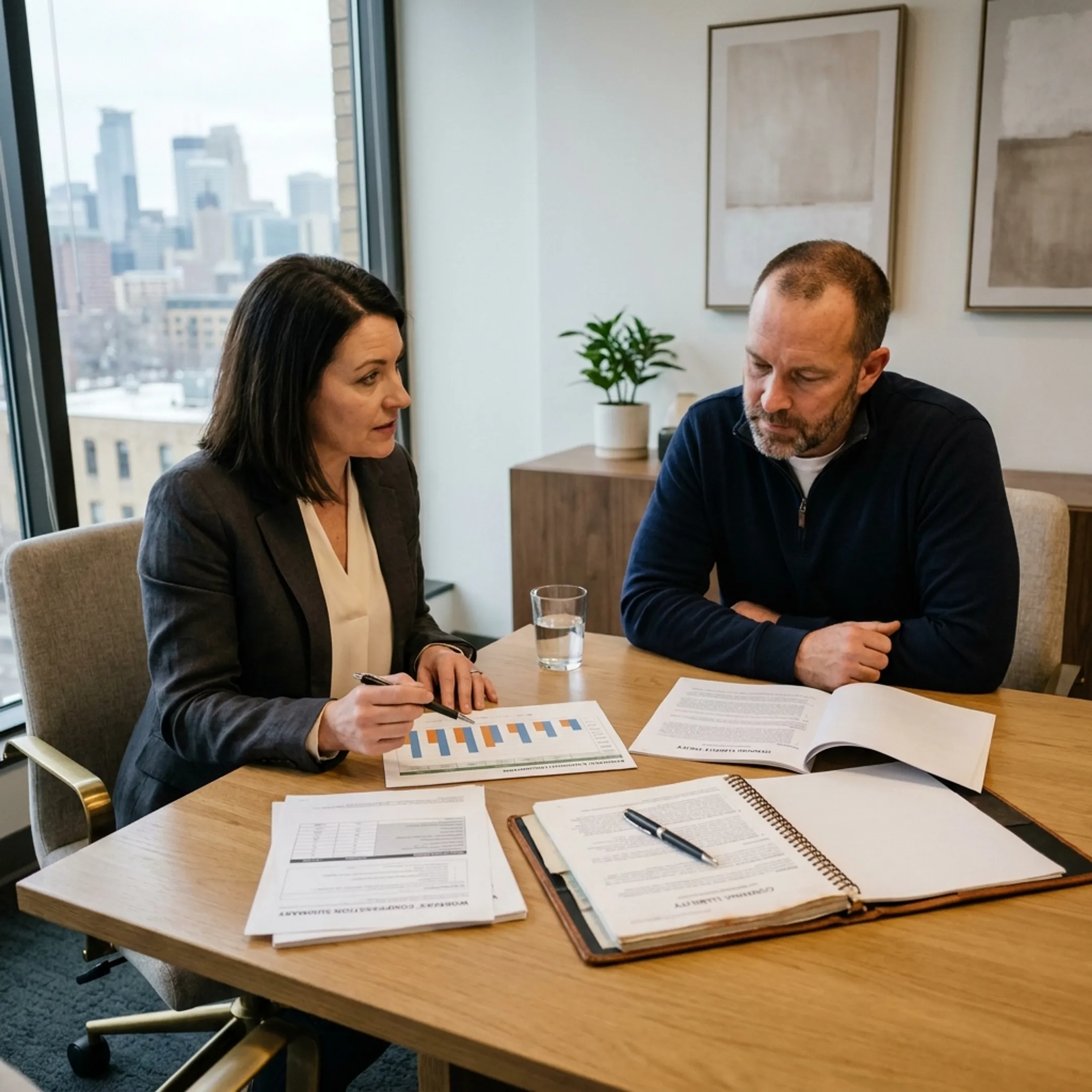 Commercial insurance review session for a Minneapolis business owner