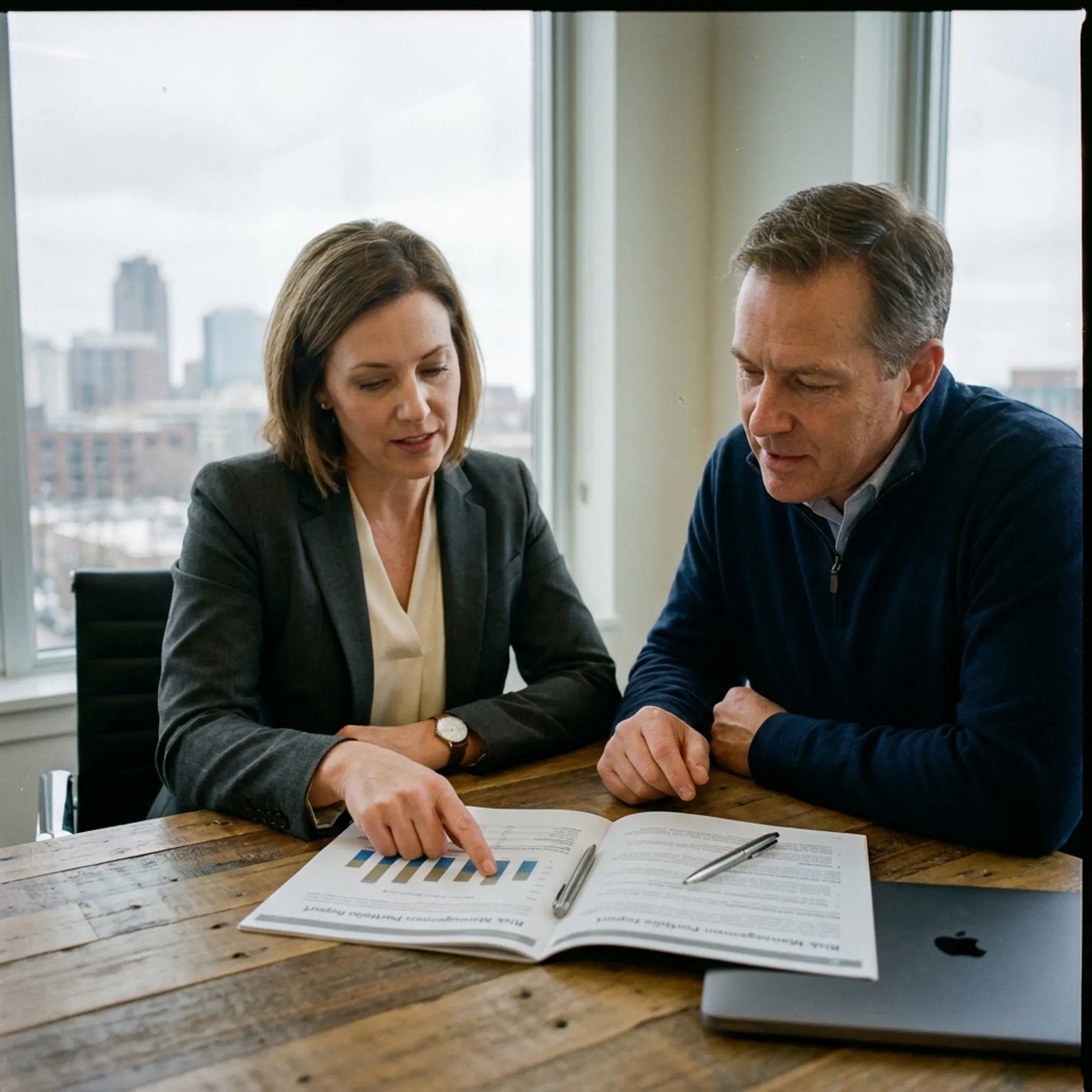 Commercial insurance agent discussing risk coverage options