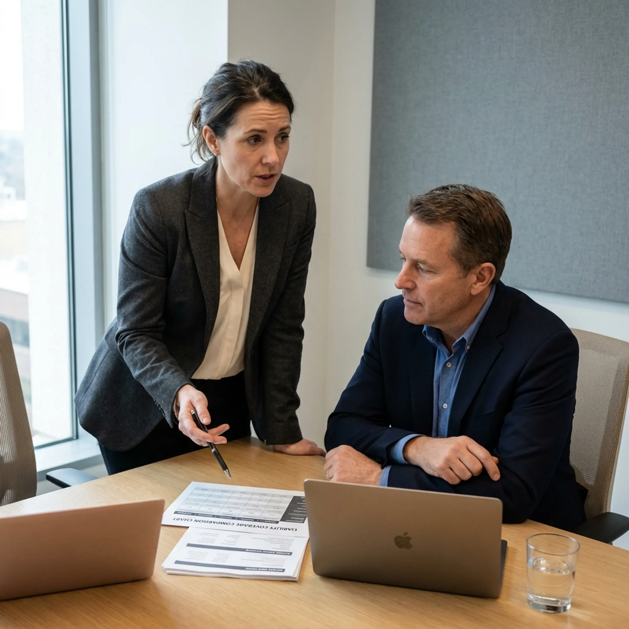 Risk management advisor discussing commercial umbrella insurance options with a business owner