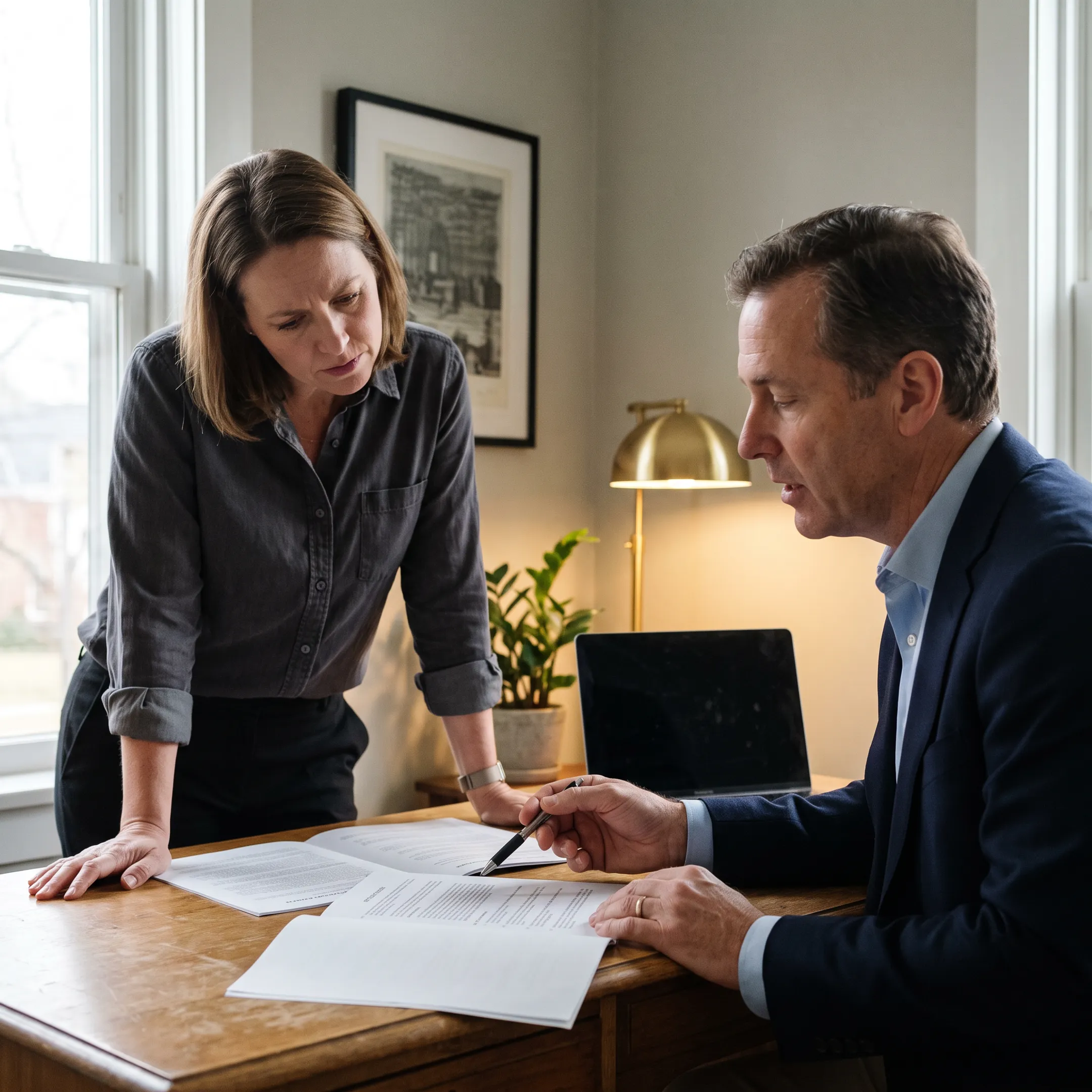 Small business owner discussing commercial liability insurance options with an independent agent