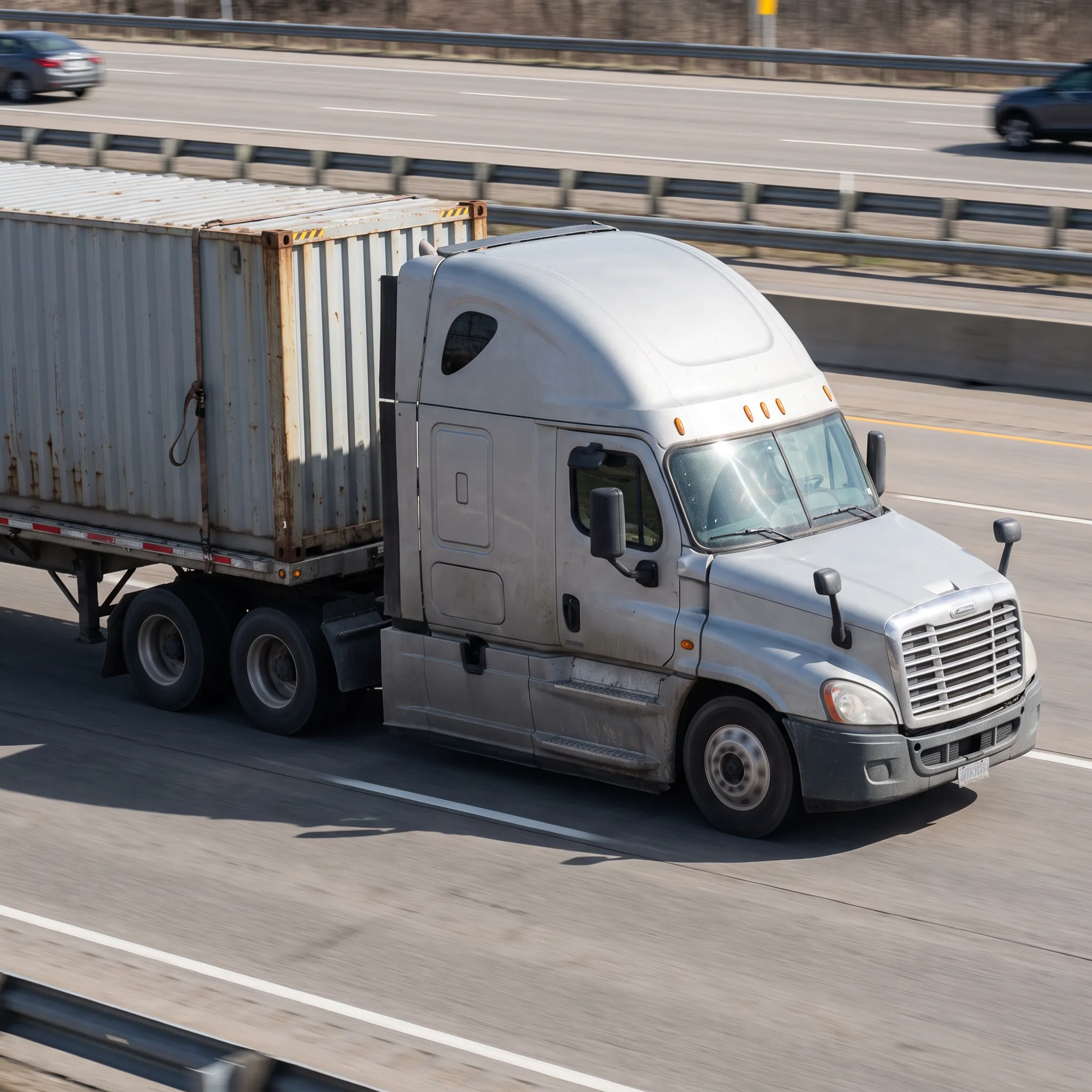 Commercial cargo truck carrying freight under transit insurance protection