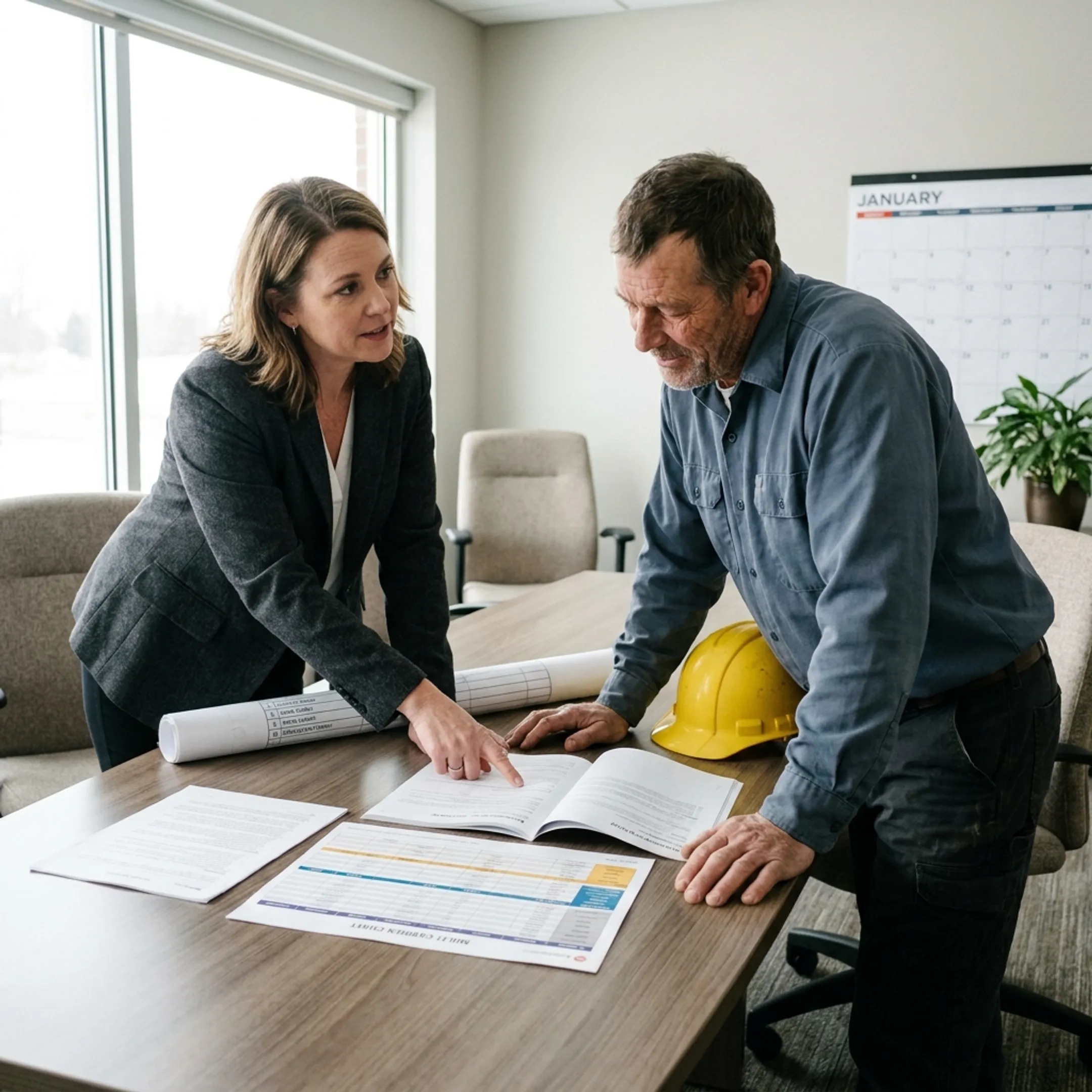 Insurance agent discussing HVAC commercial coverage options with a contractor