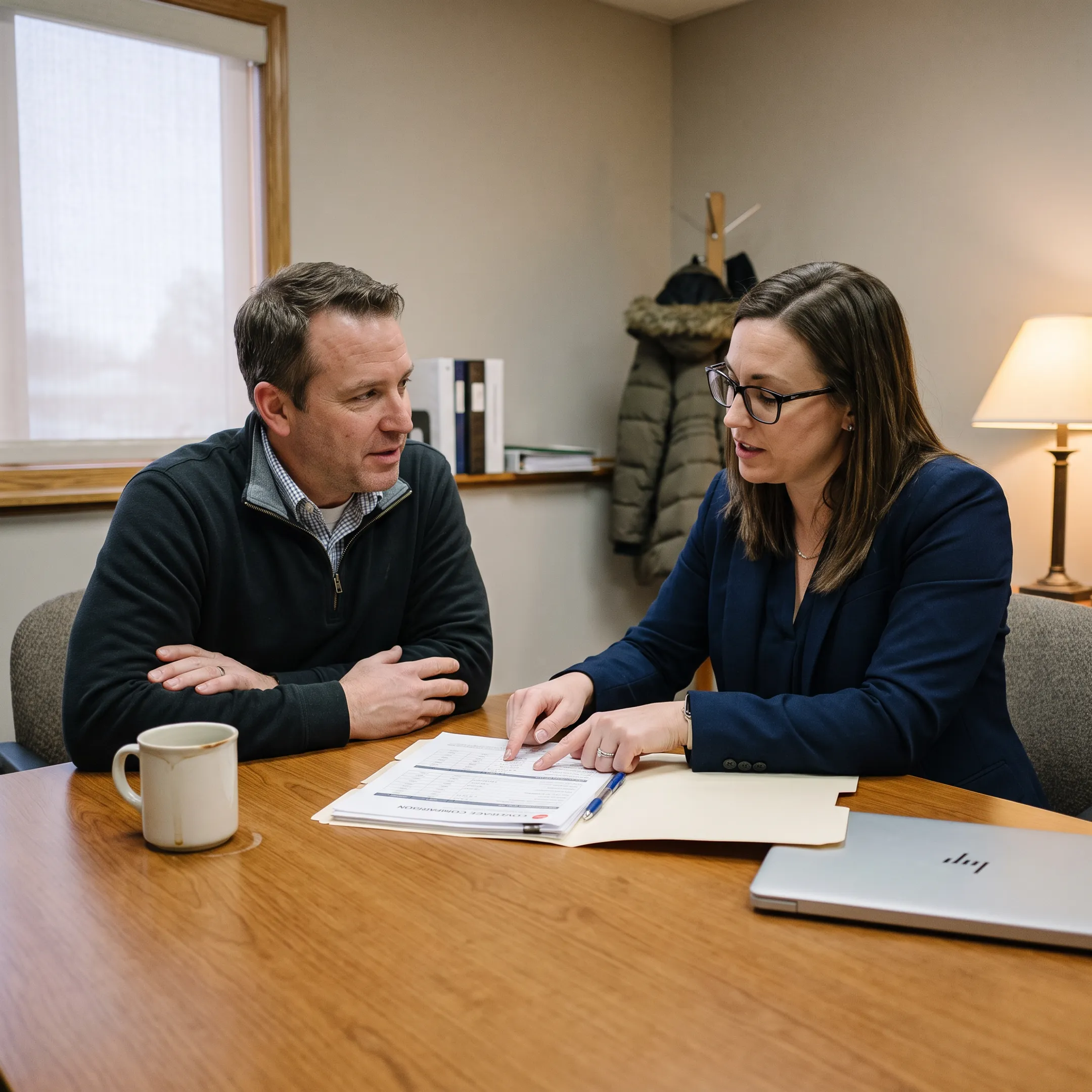 Minnesota small business owner reviewing commercial insurance policy documents