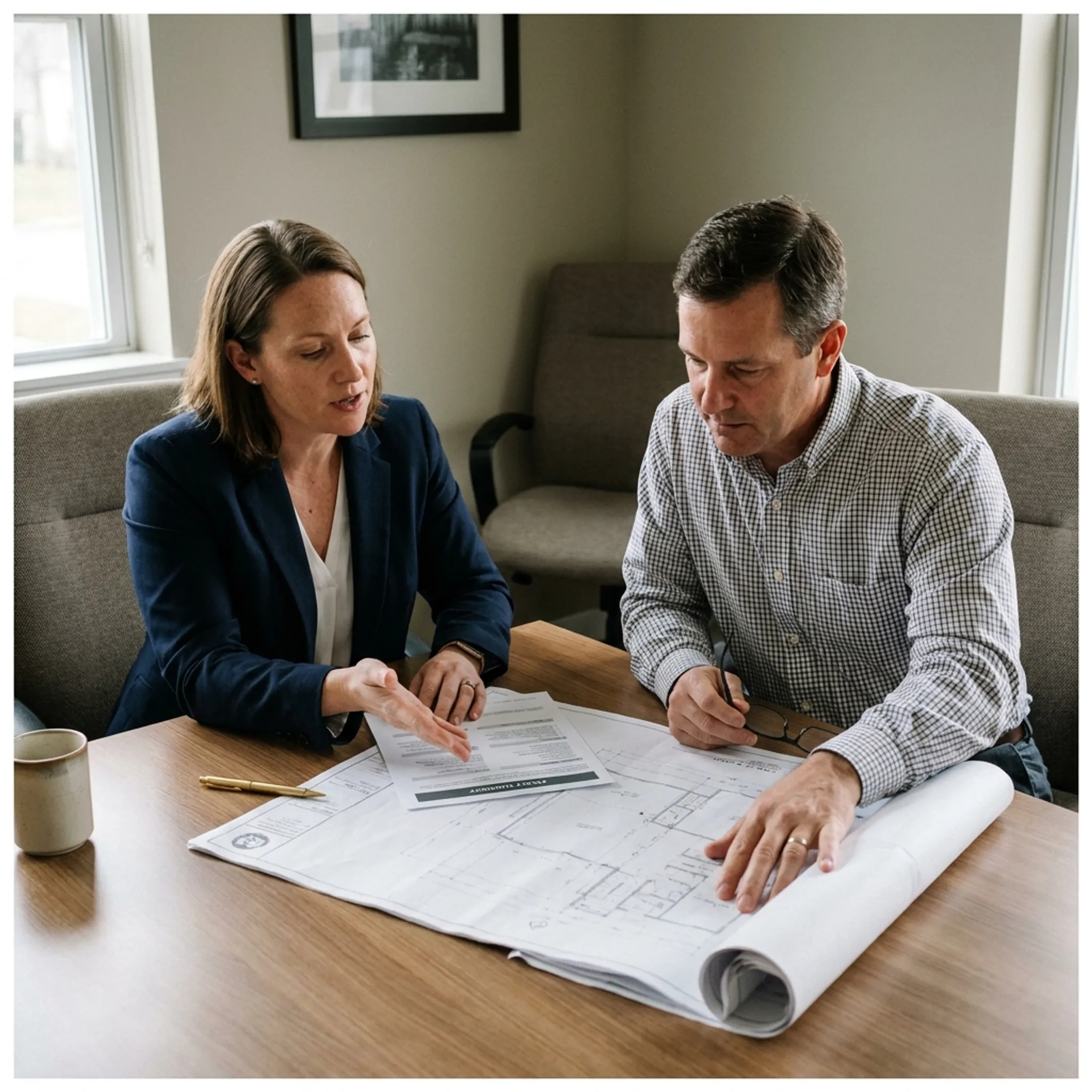 Insurance agent discussing landlord insurance coverage options with a rental property owner.