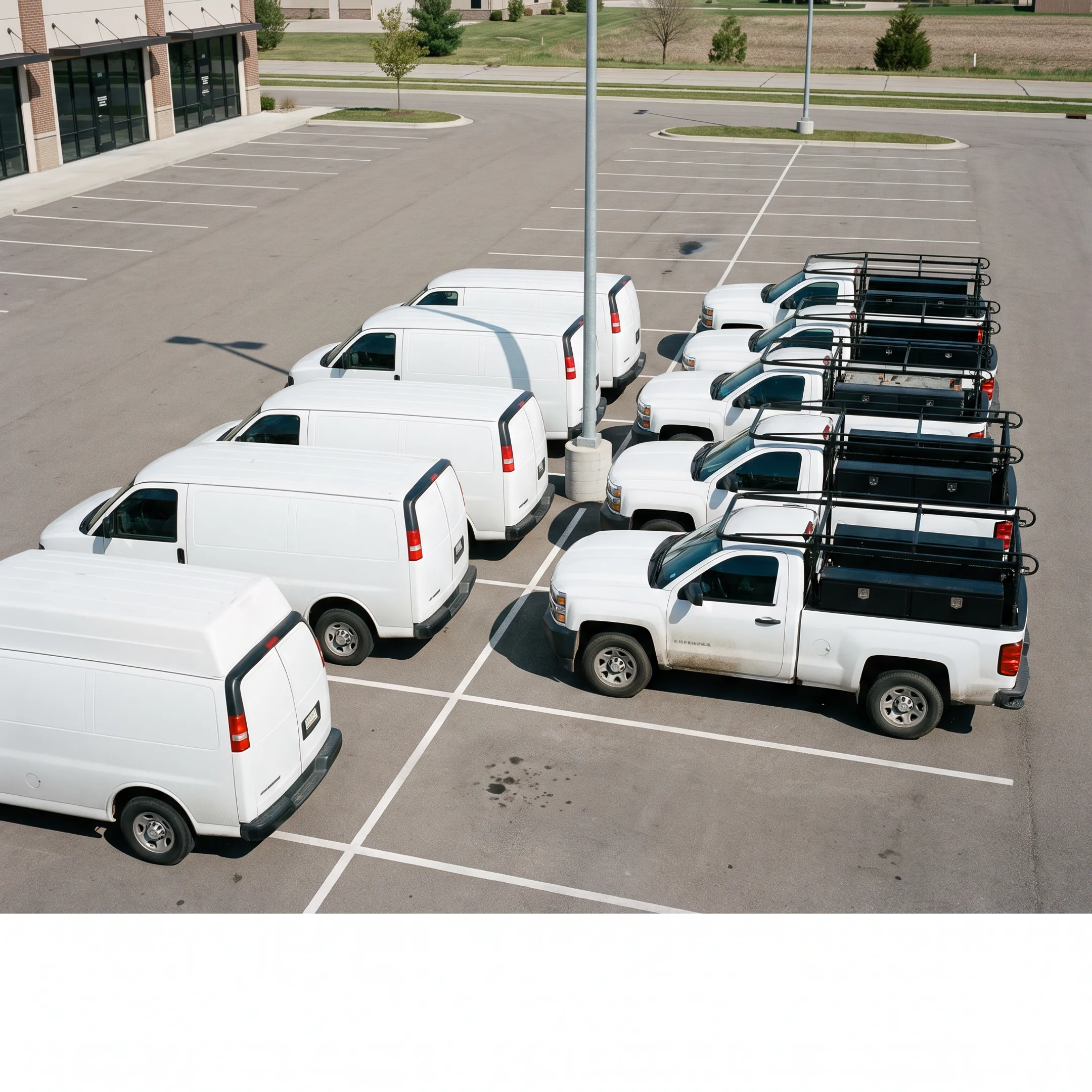 Commercial auto vehicles parked outside an office