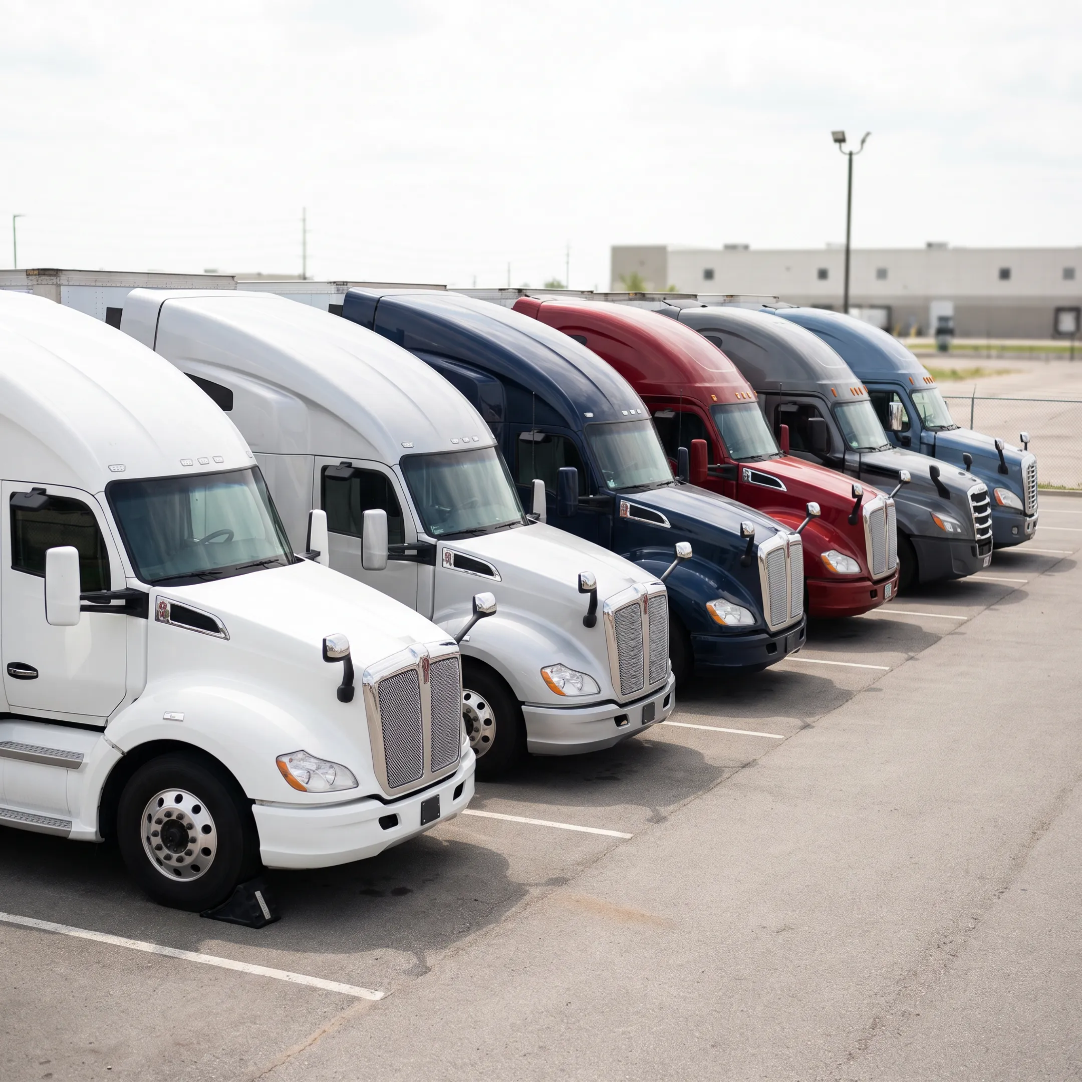 Commercial semi-truck parked at a transportation logistics depot
