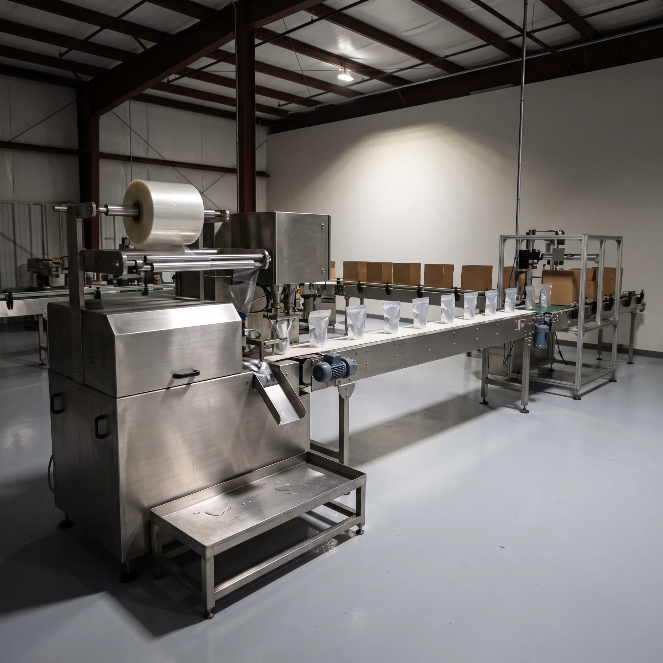 Food manufacturing facility production line with stainless steel equipment