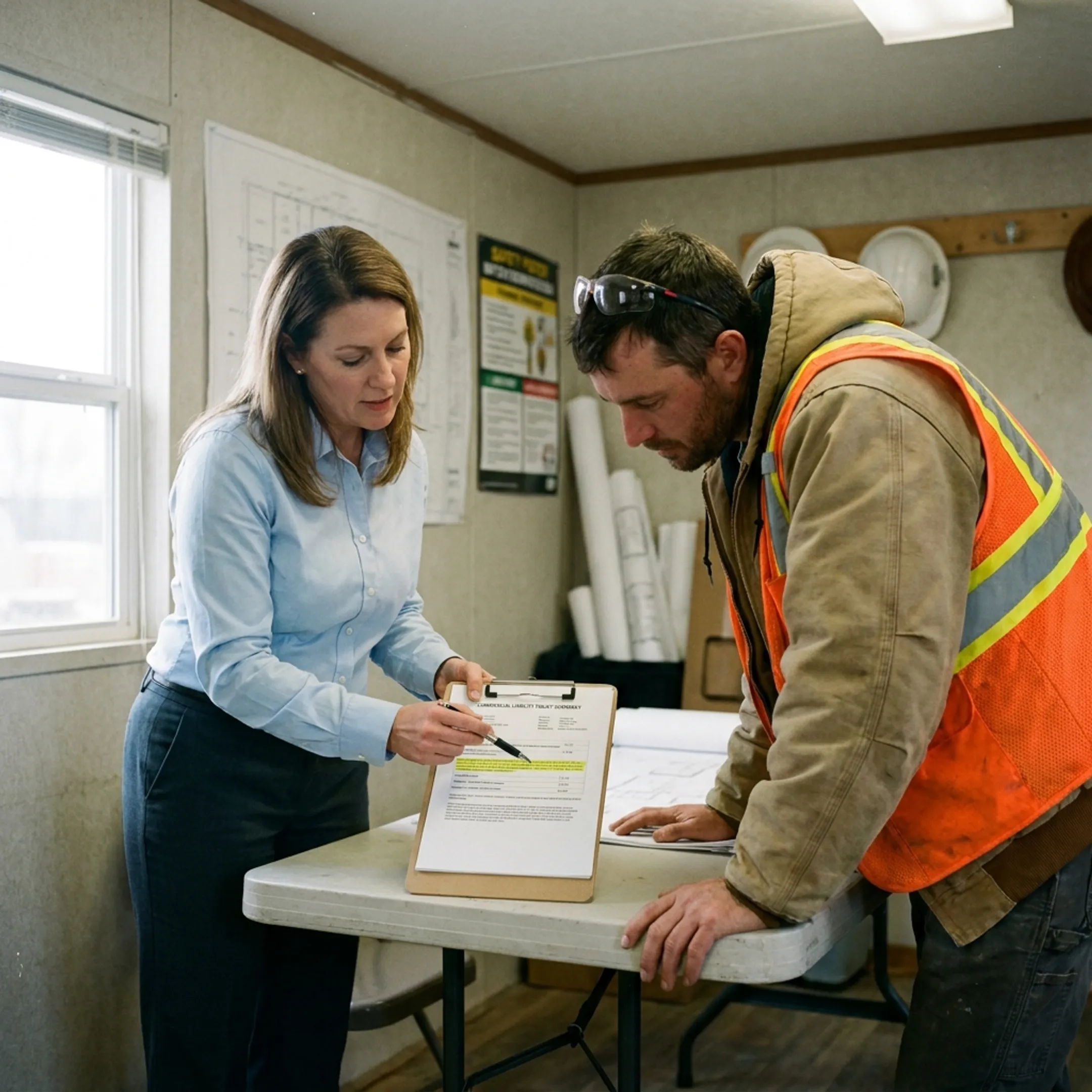 Trade contractor reviewing commercial general liability policy documents