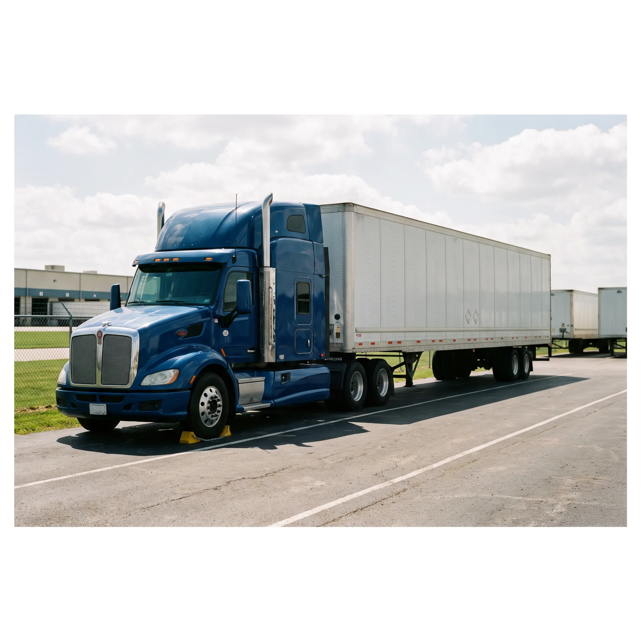 Commercial semi-truck parked safely at a terminal facility