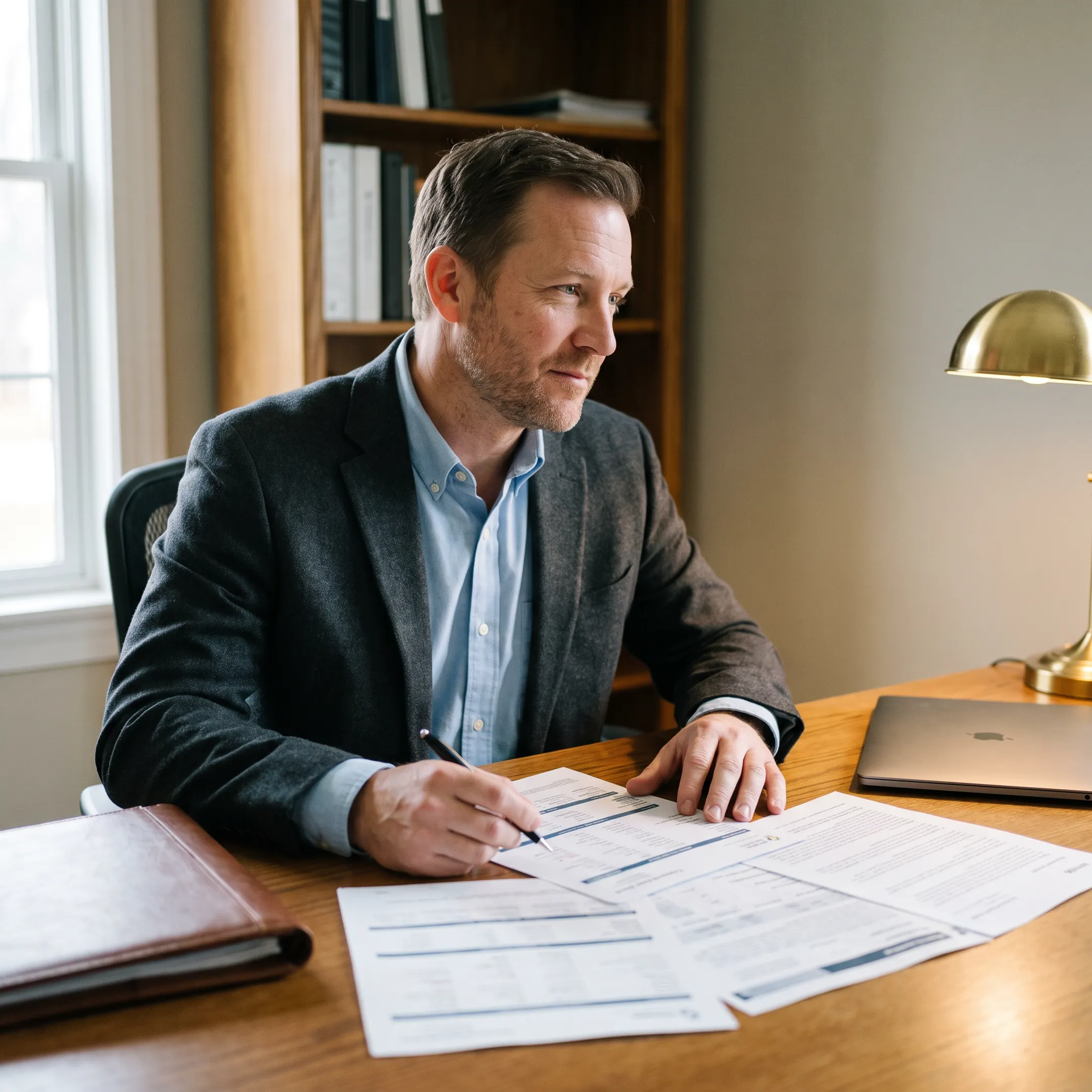 Independent insurance advisor reviewing liability coverage options across multiple commercial carriers.