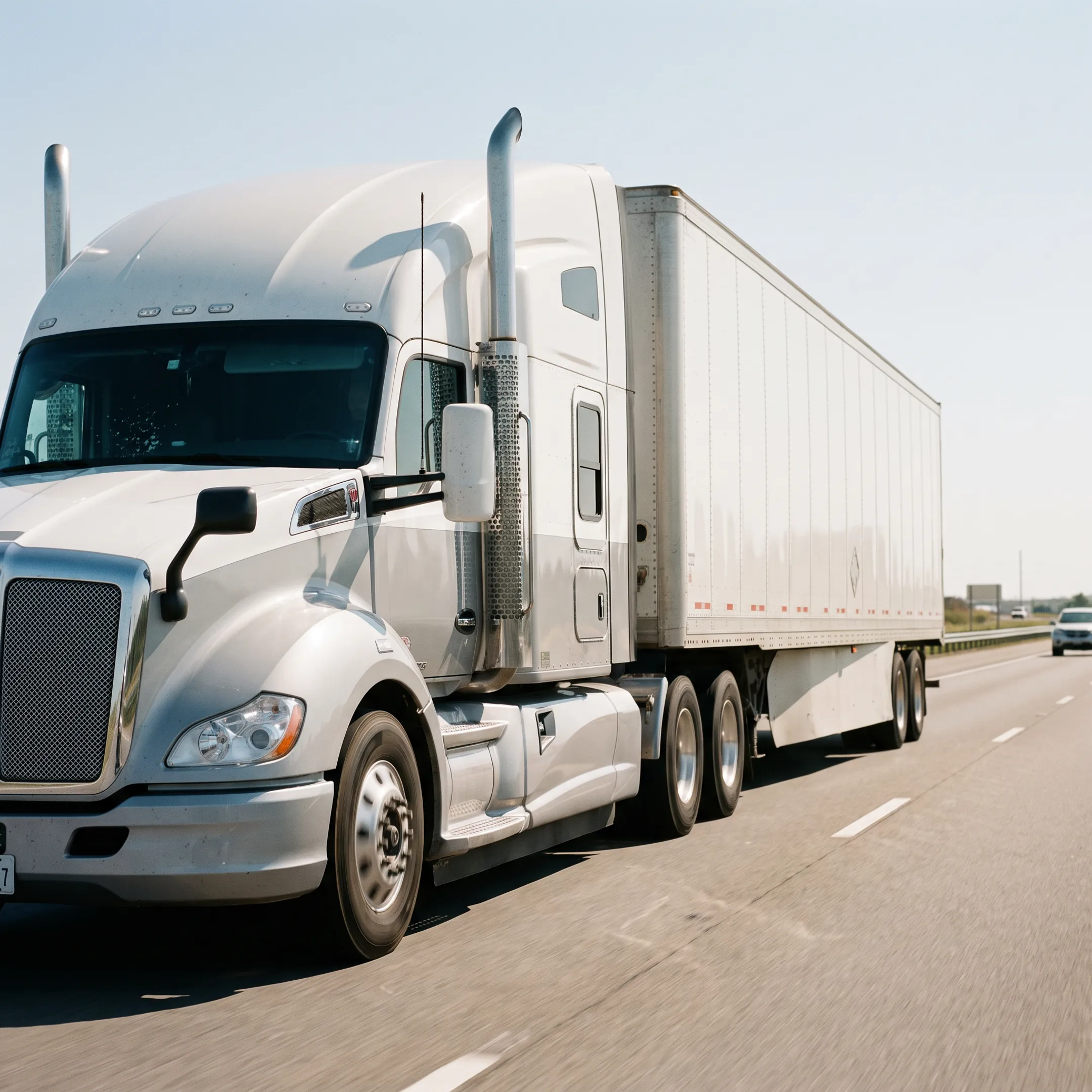 Commercial semi truck driving on an interstate highway