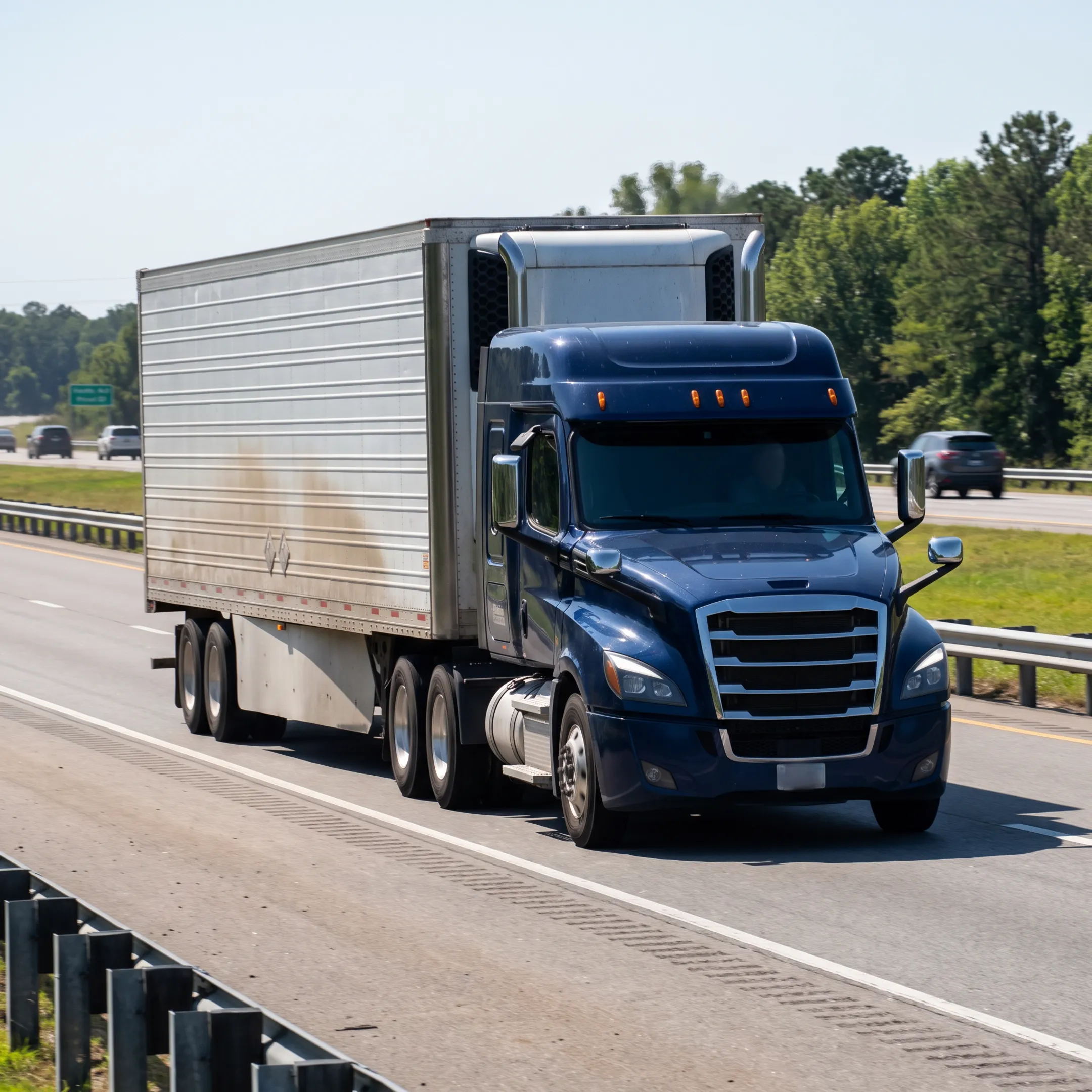 Commercial semi-truck traveling on an interstate highway