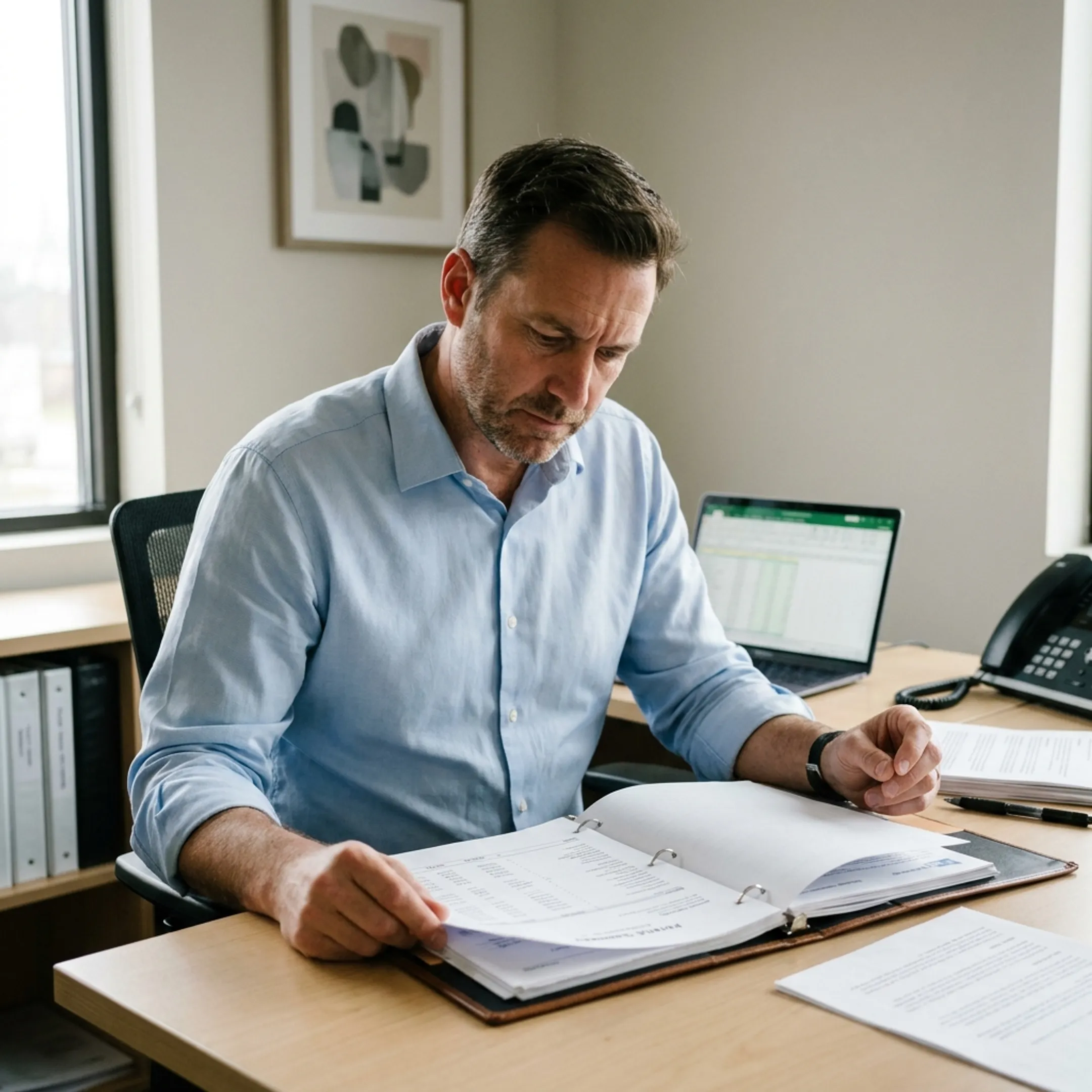 Independent insurance agent evaluating commercial contractor policies
