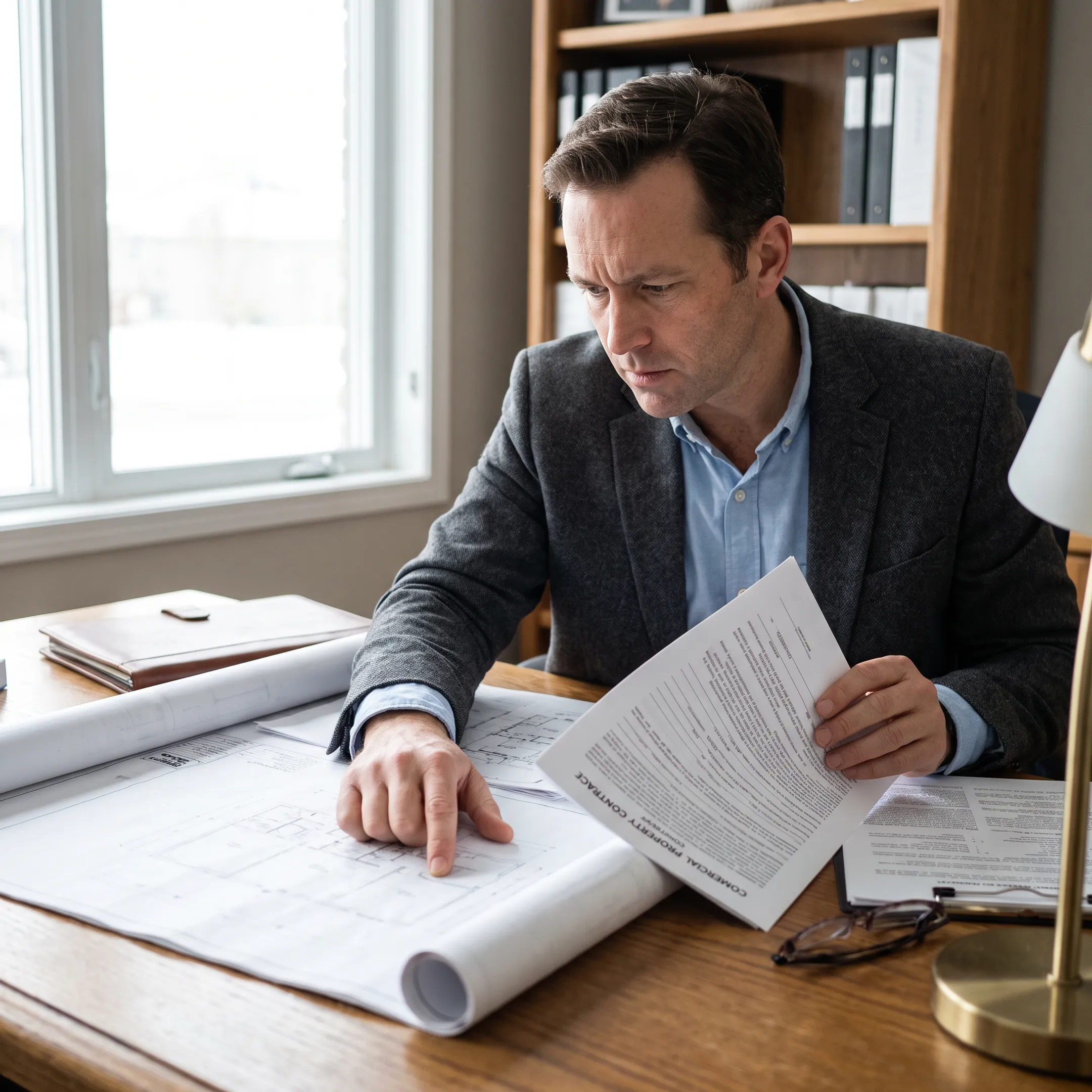 Commercial property risk assessment documentation and blueprint overview