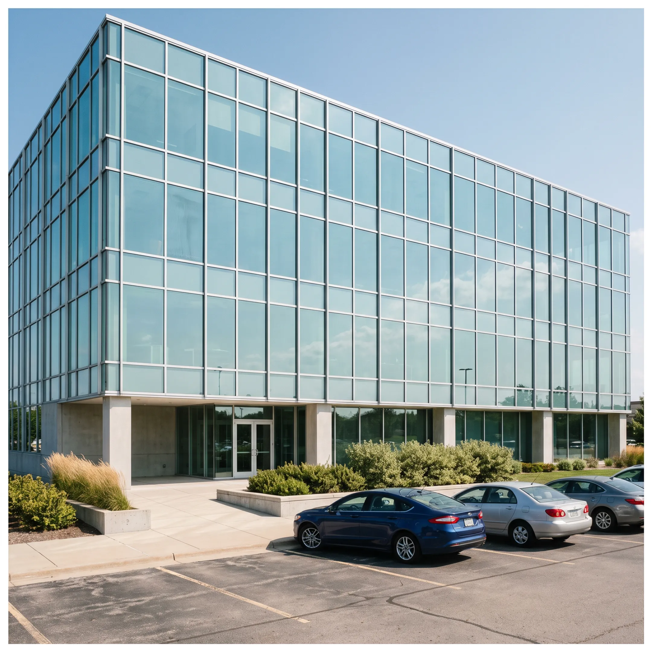 Modern commercial office building protected by property insurance