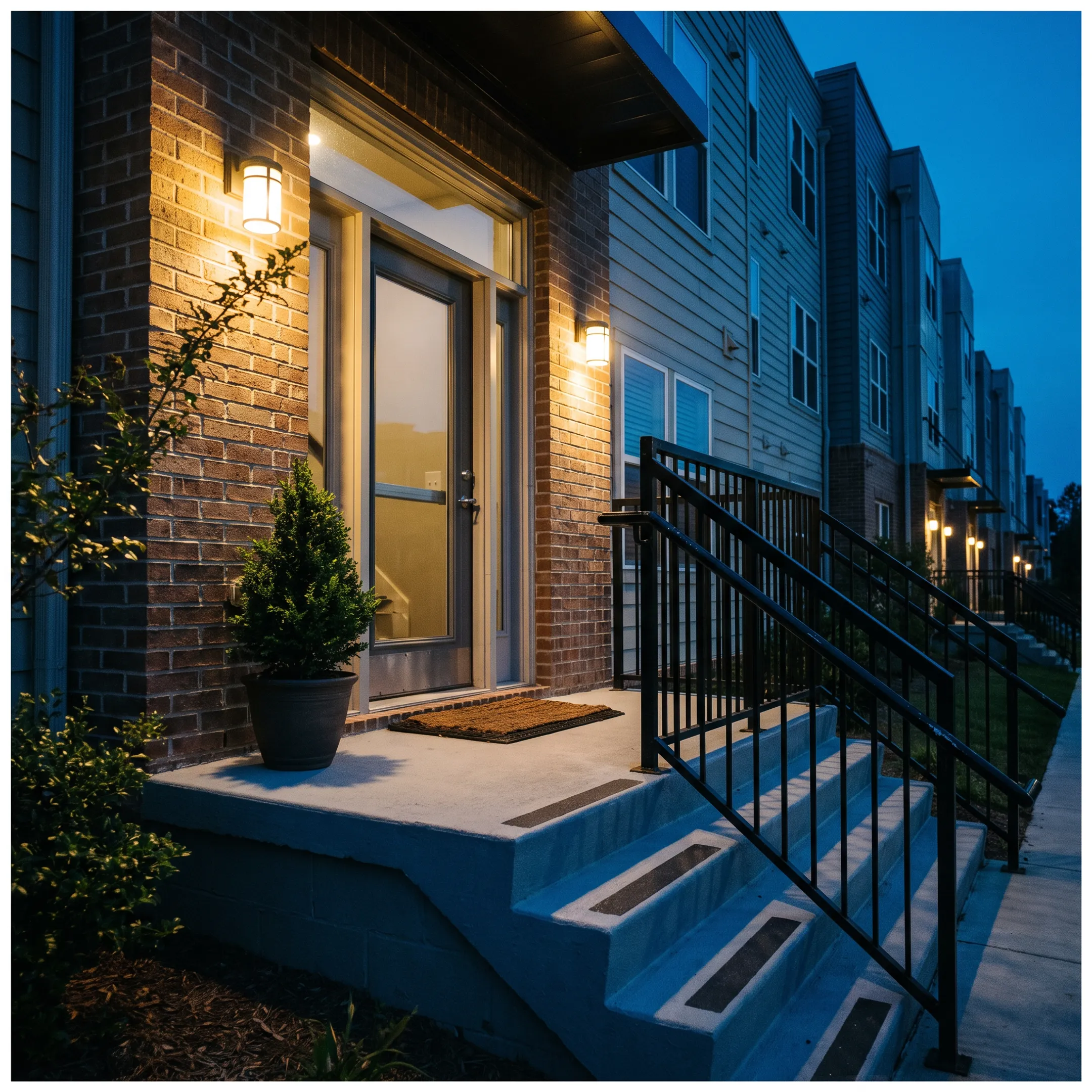 Apartment building exterior walkway and entrance representing commercial property liability