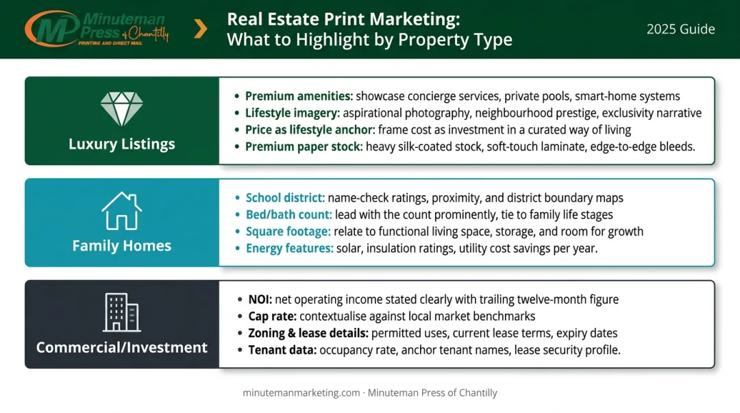 Real estate brochure highlight priorities by property type comparison chart