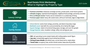 Real estate brochure highlight priorities by property type comparison chart