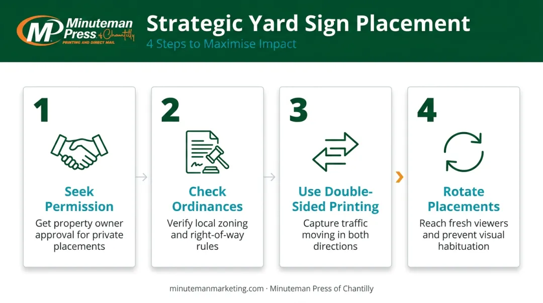 4-step yard sign strategic placement process from permission to rotation