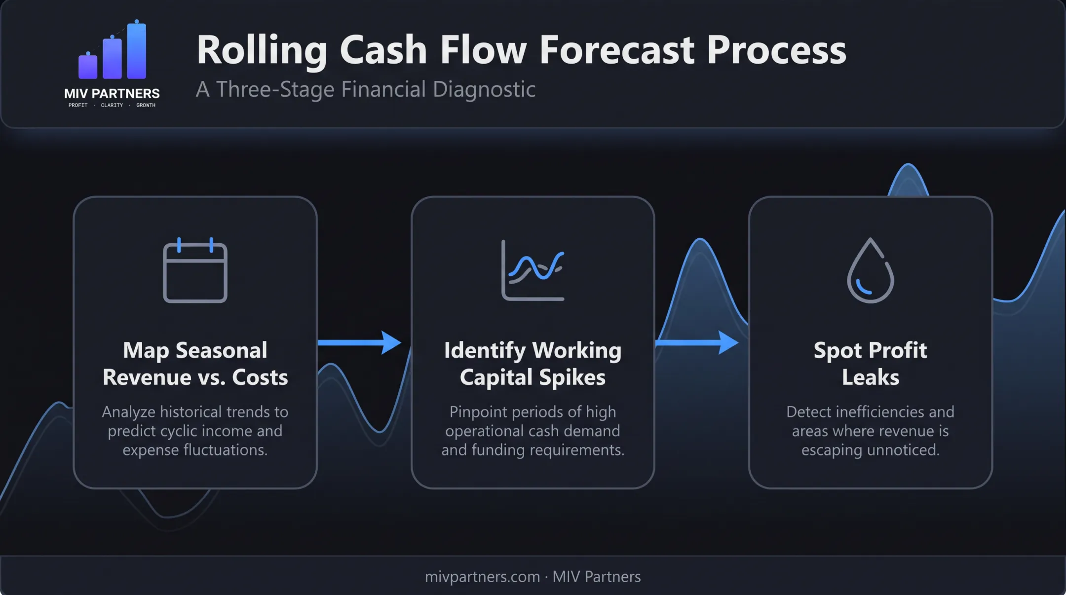Cash flow forecasting process showing revenue patterns and capital gaps