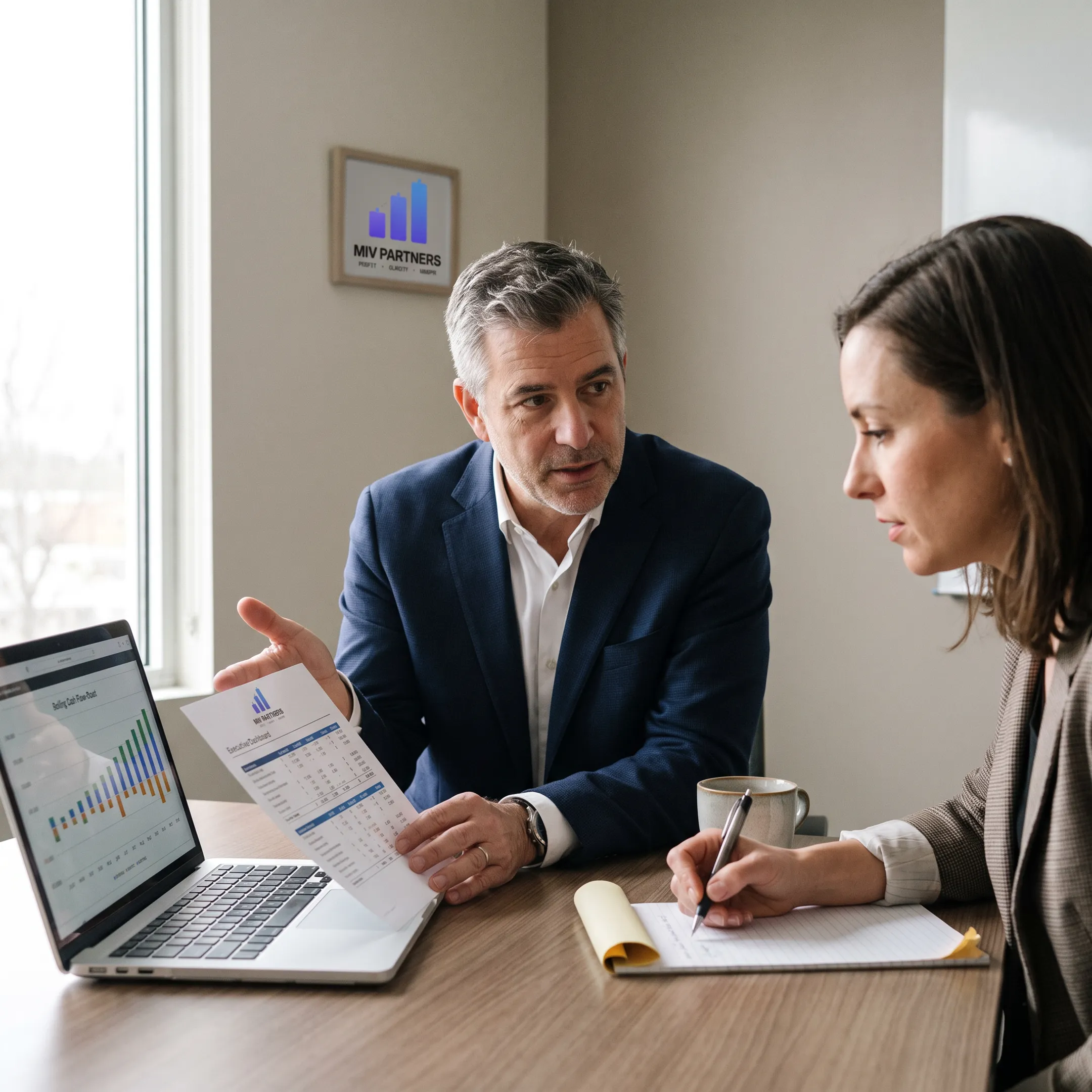 CFO advisor explaining a cash flow forecast