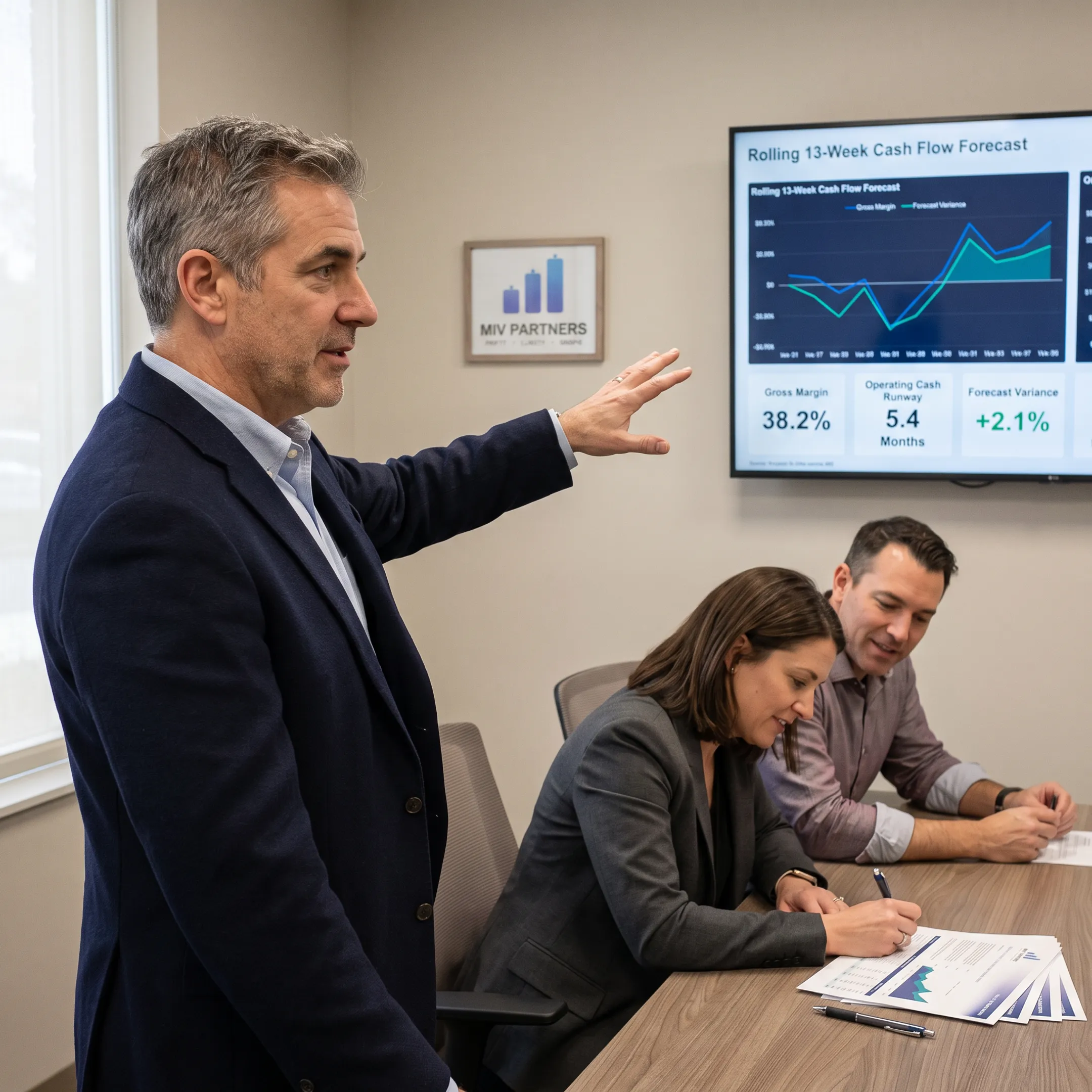 CFO advisor presenting a business financial forecast