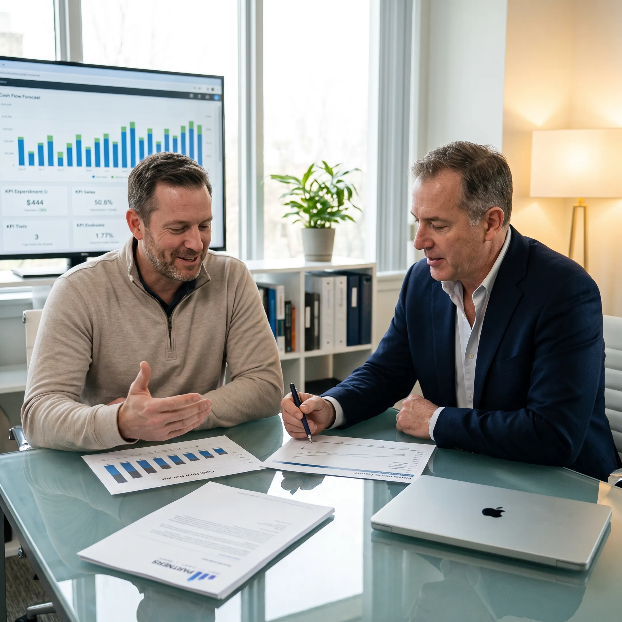 Founder and CFO advisor discussing a financial plan