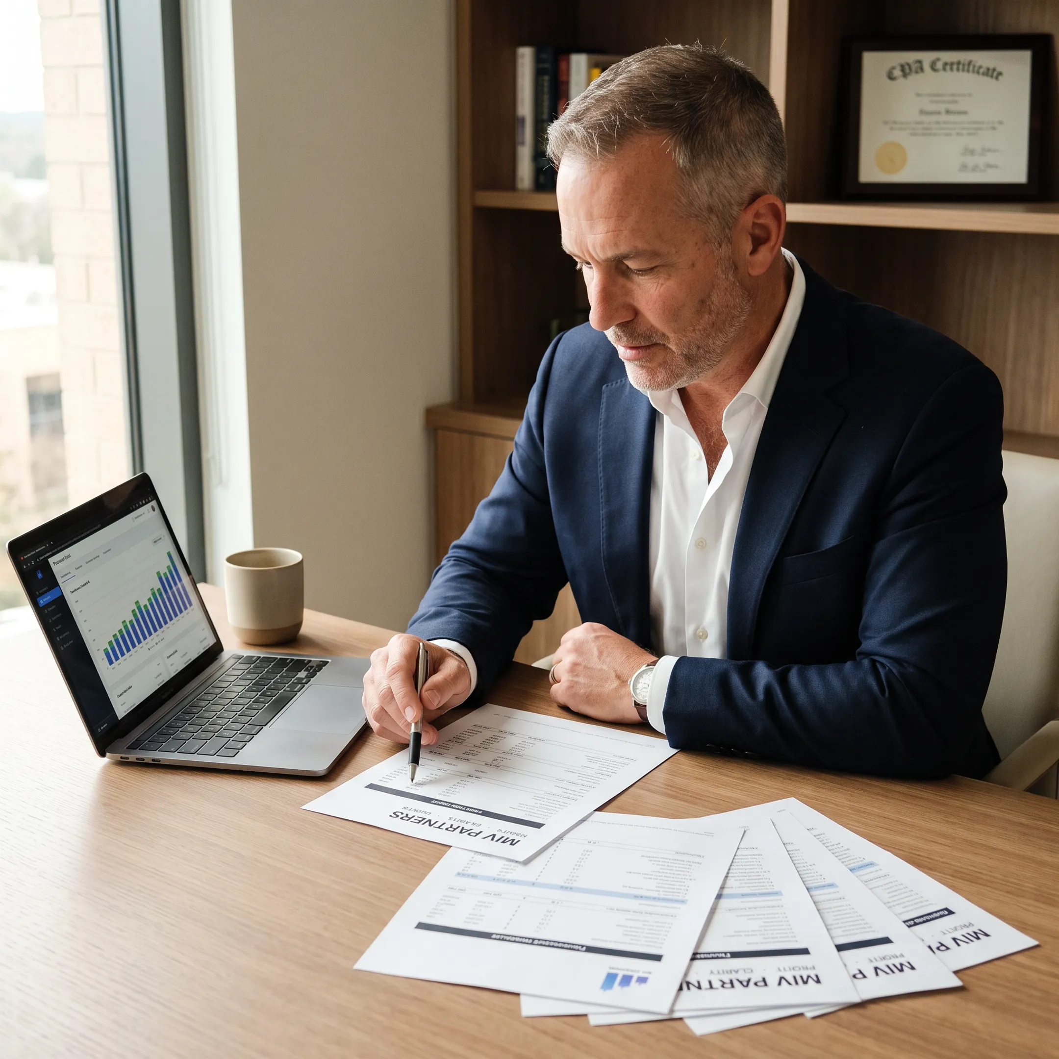 CFO advisor reviewing financial performance with a business owner