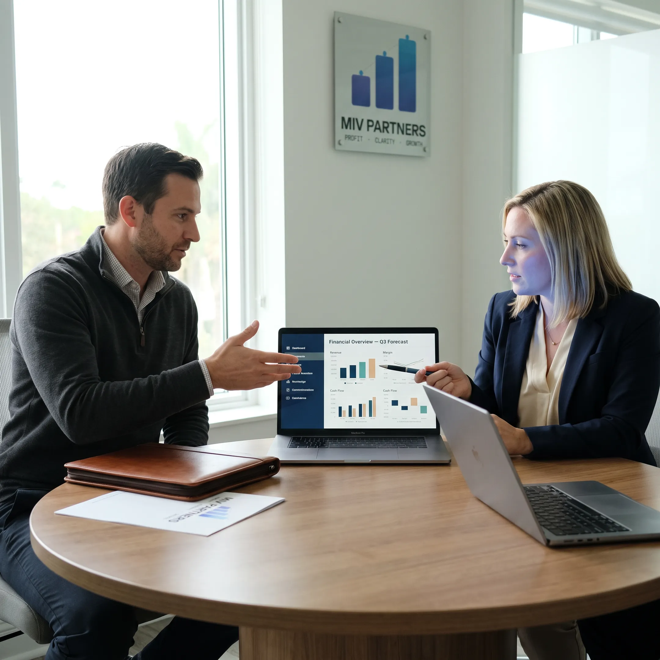 Business leader reviewing financial performance dashboard
