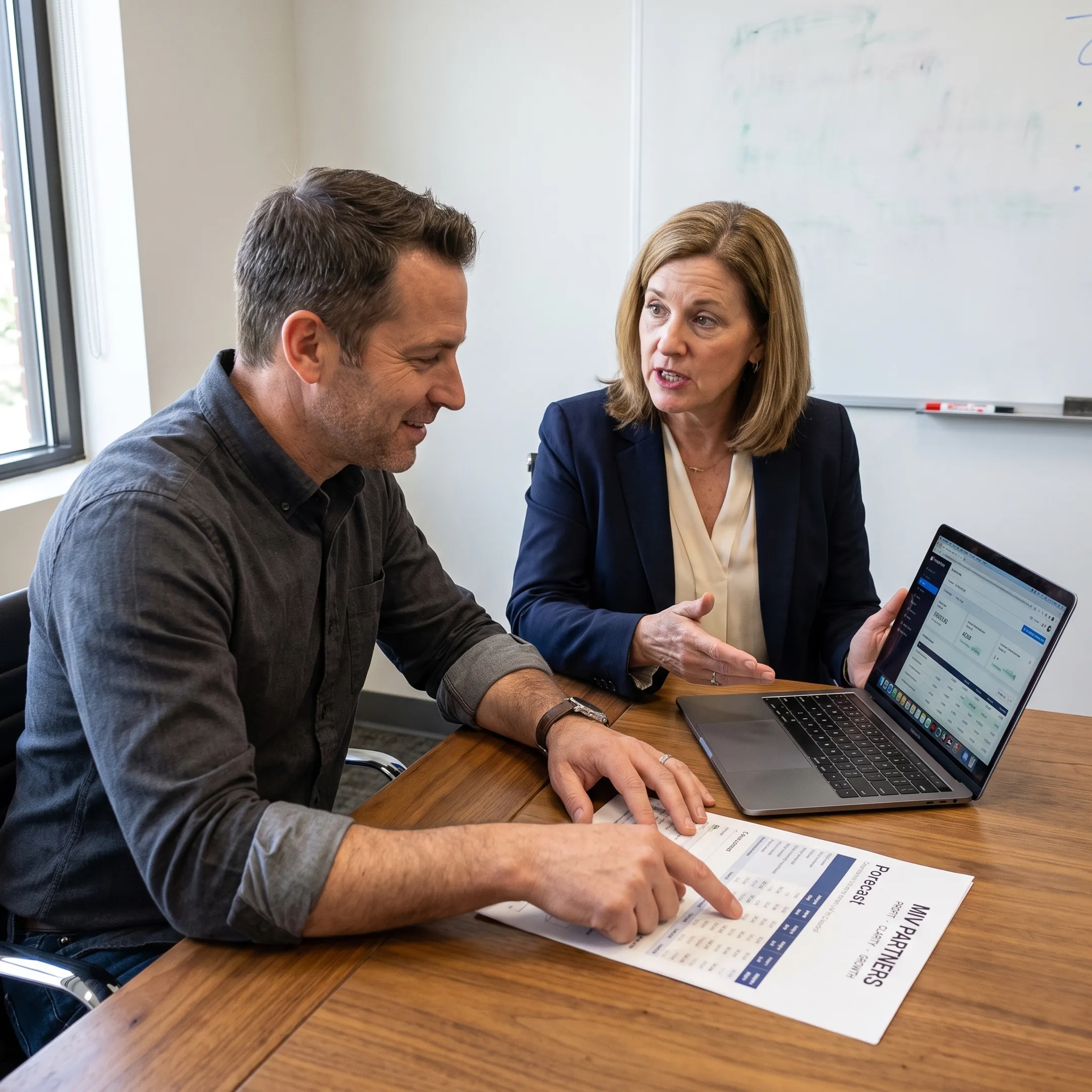 Founder and CFO advisor discussing financial strategy