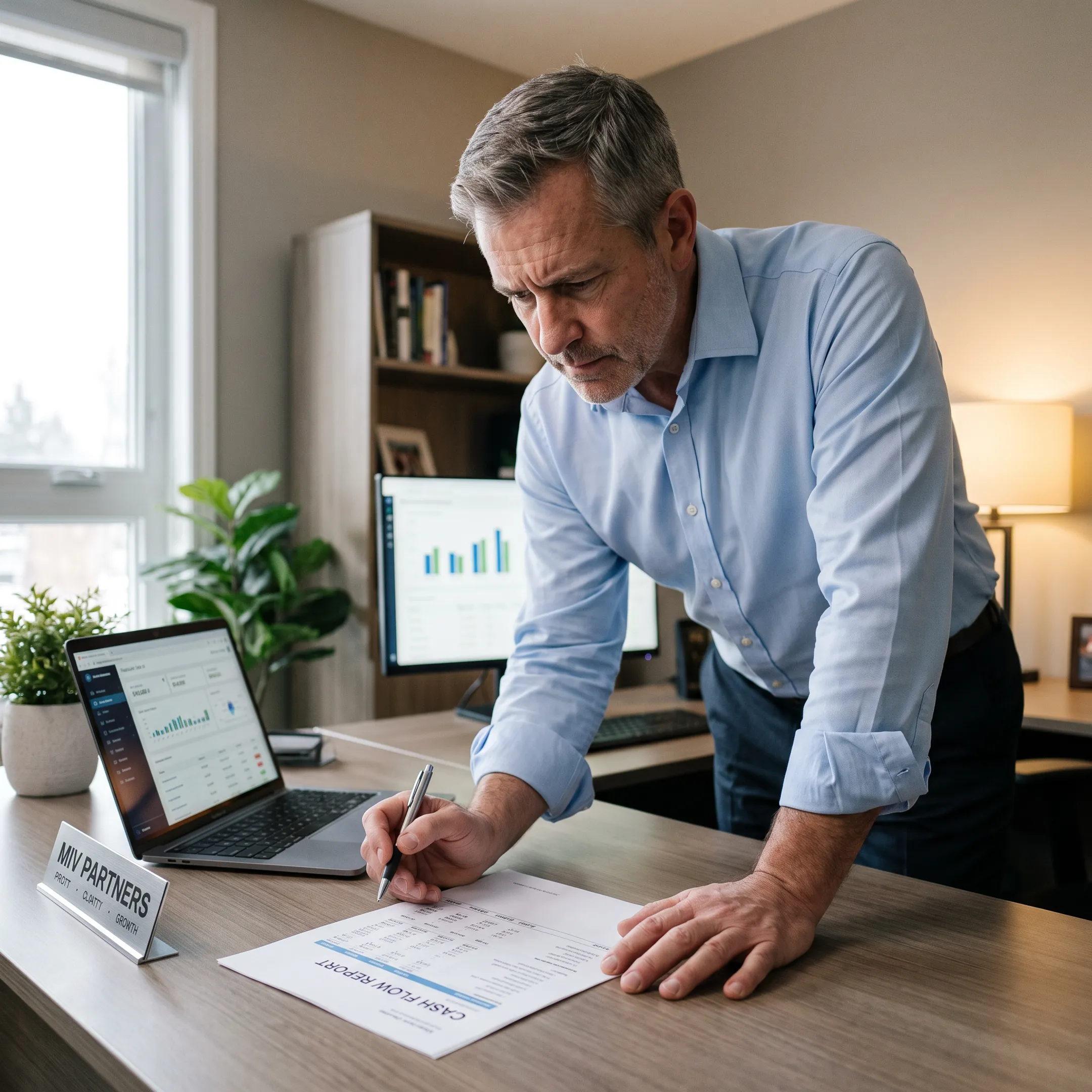 CFO advisor reviewing financial reports with a business owner
