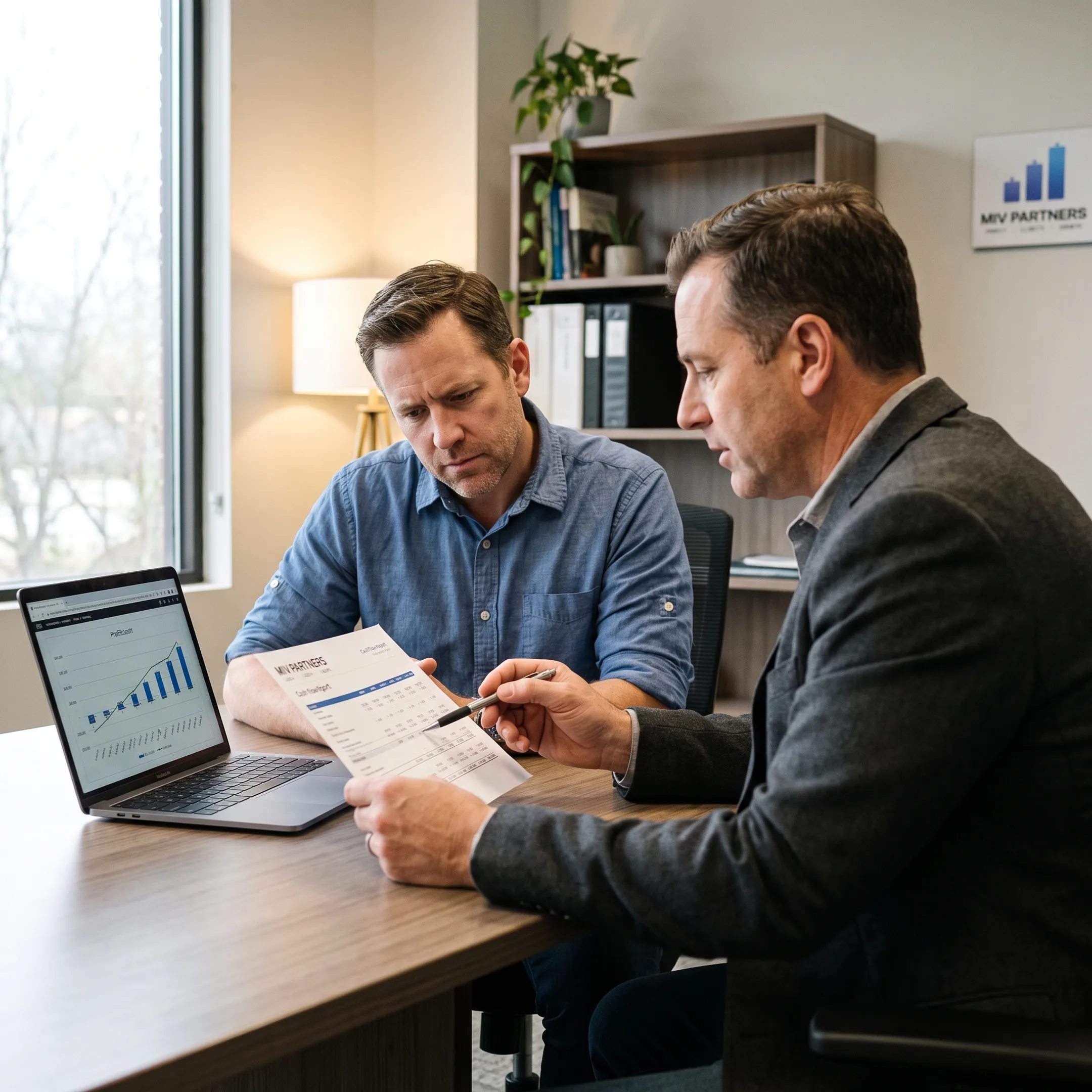 Founder reviewing financial performance with a CFO advisor