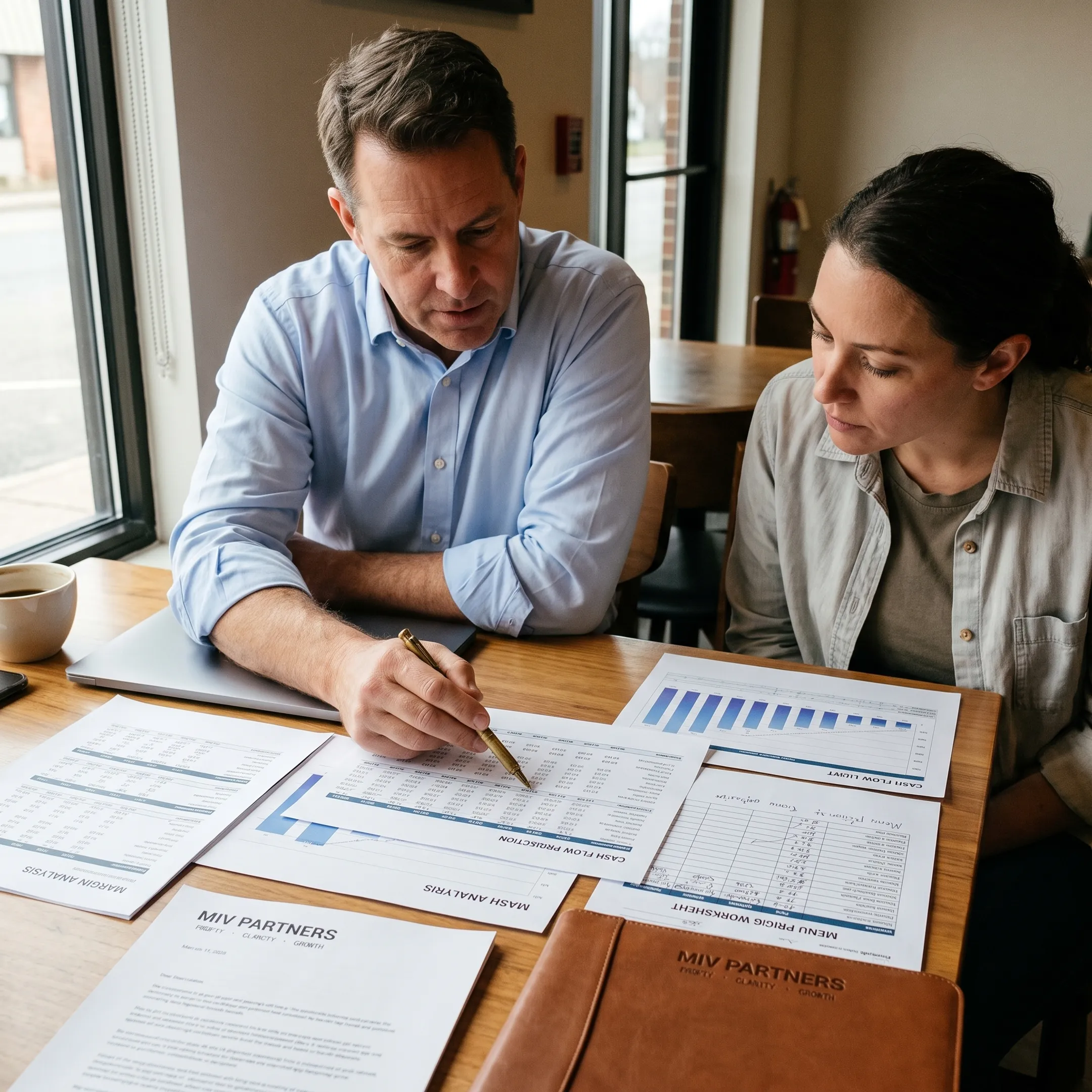 CFO advisor discussing restaurant financial strategy with an owner