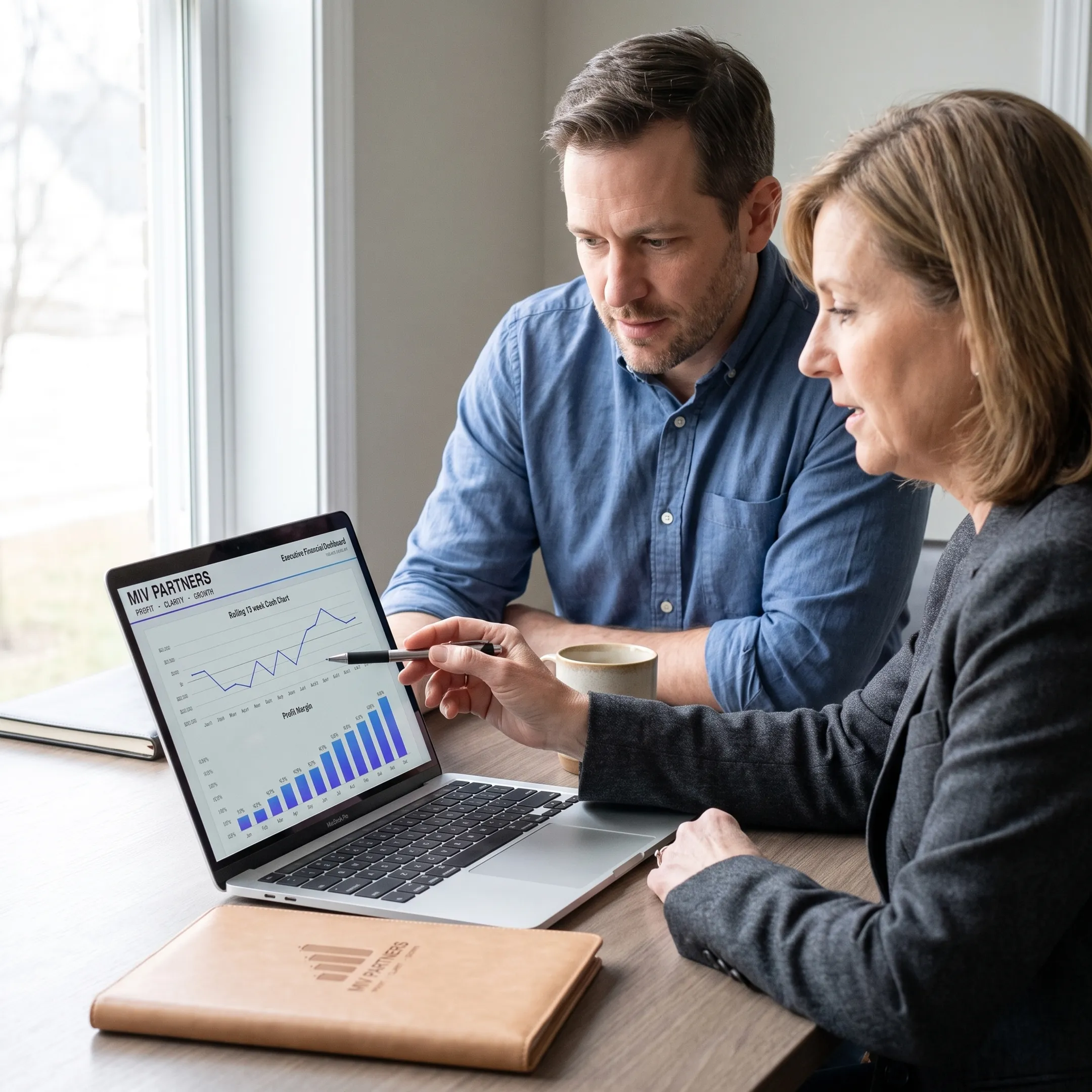 Founder and CFO advisor discussing a financial roadmap