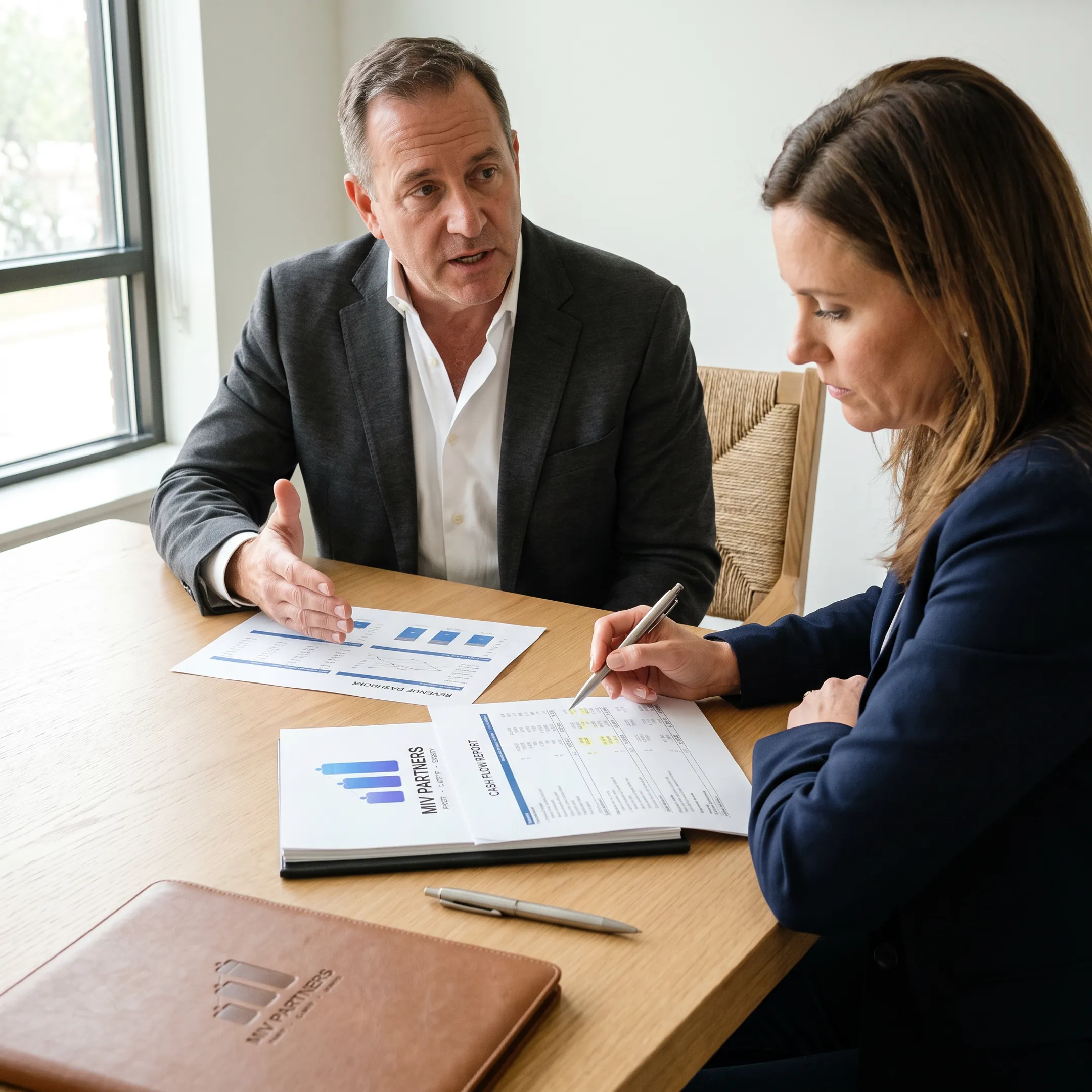 Healthcare business leaders reviewing financial performance