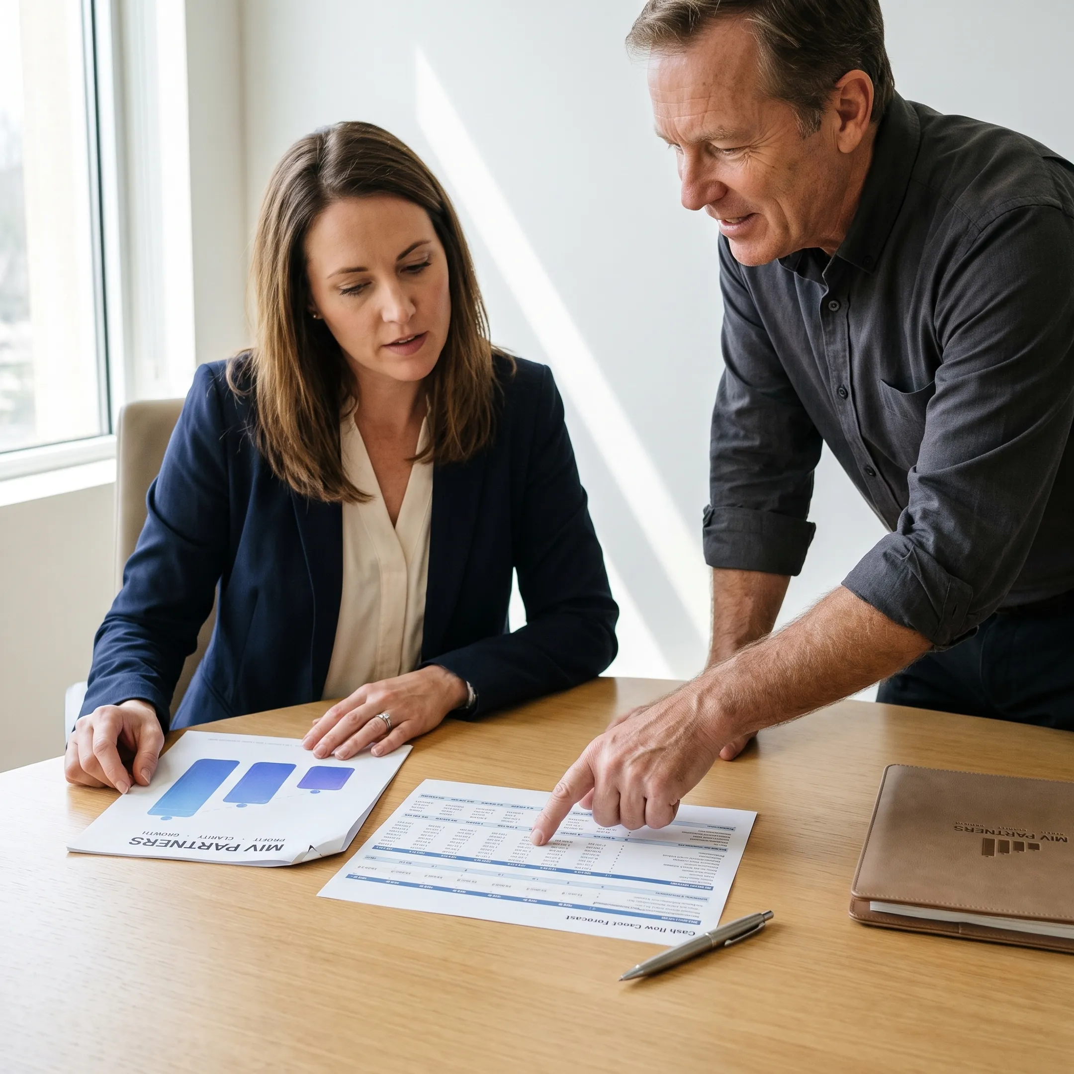 Advisor discussing financial strategy with business owner