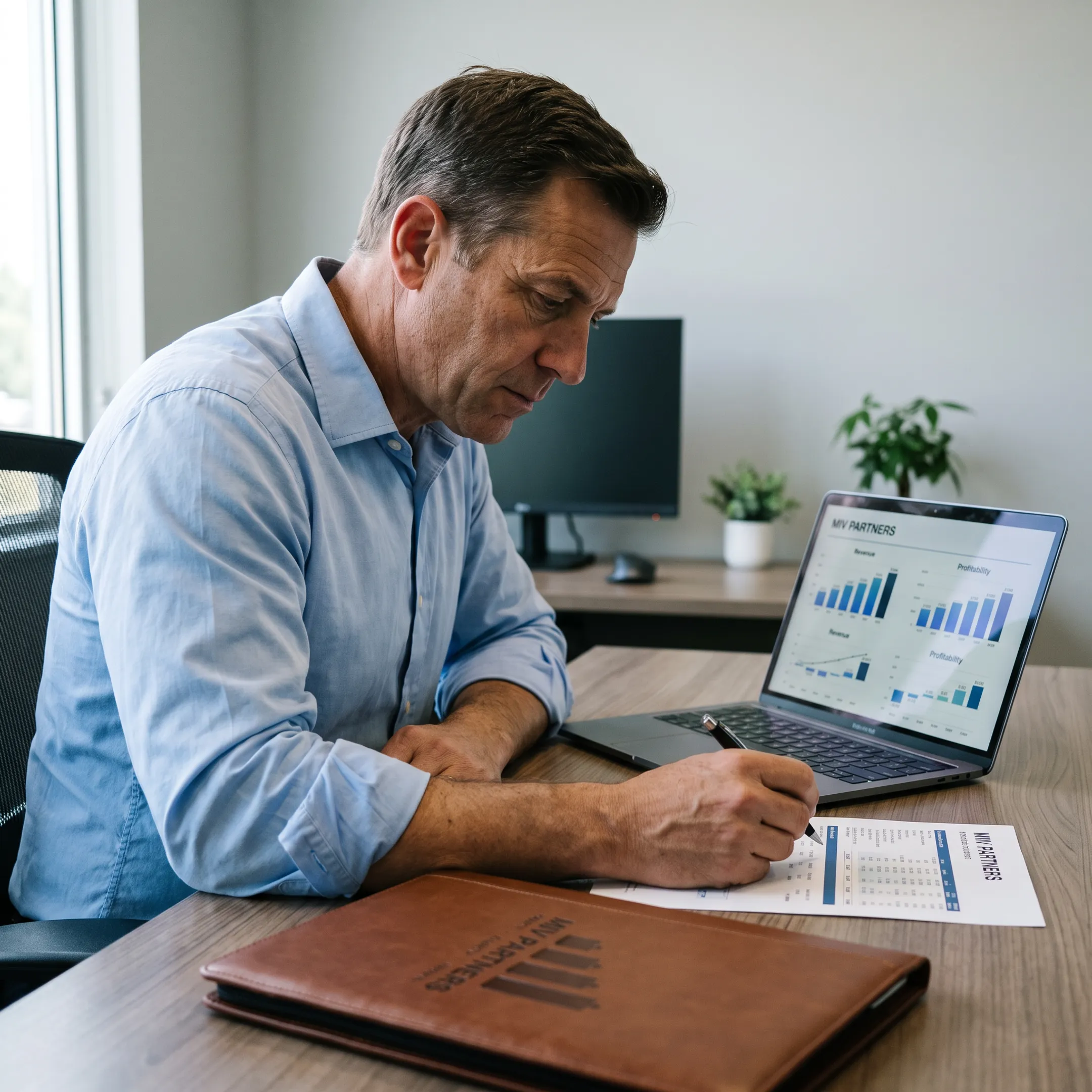 Business owner reviewing financial performance dashboard