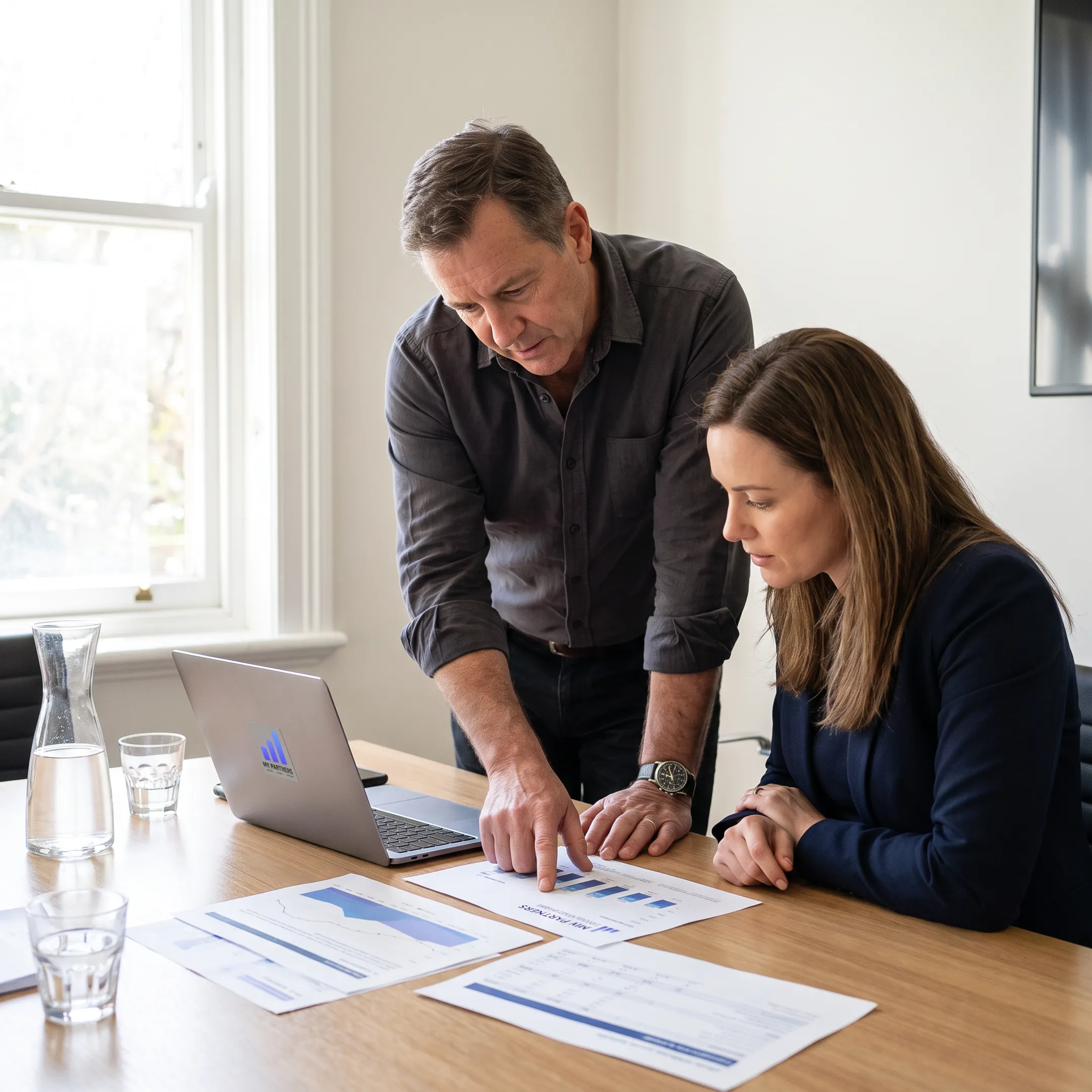 Business owner and CFO discussing a financial roadmap