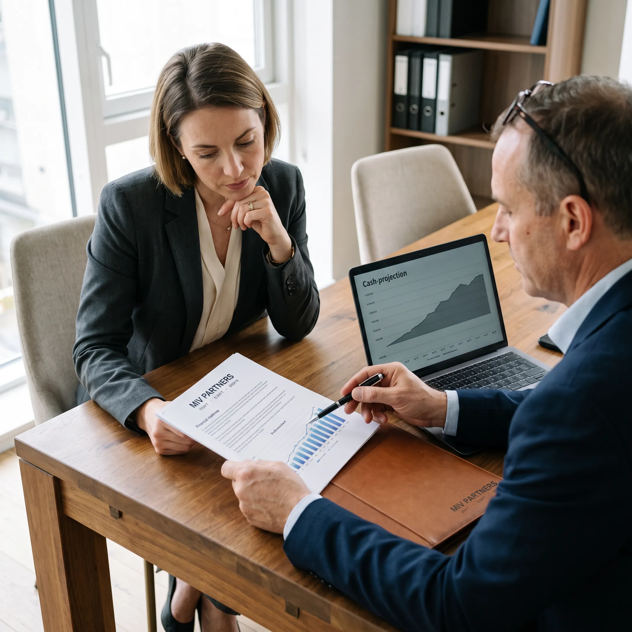 Business leader and CFO advisor discussing a financial roadmap