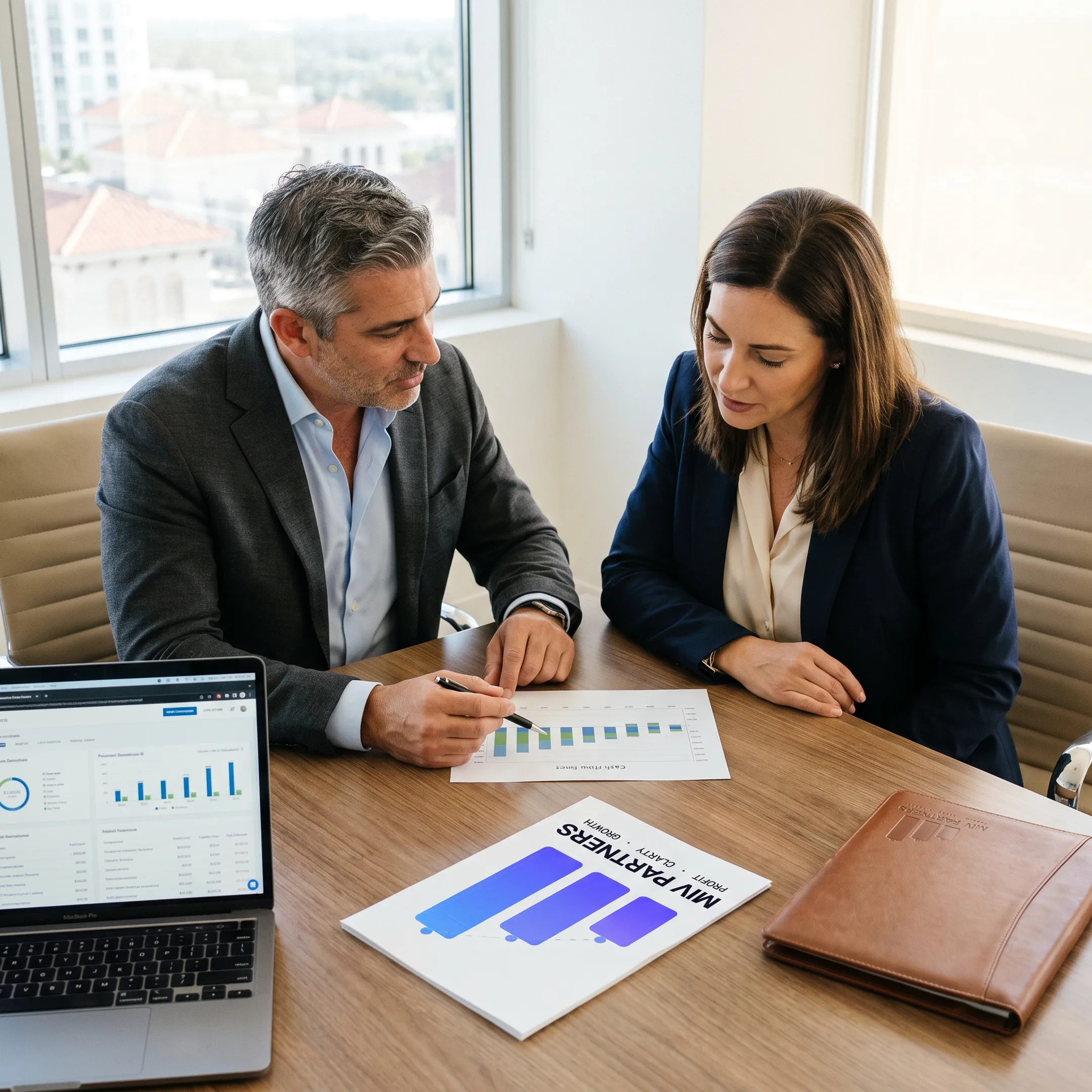 CFO advisor reviewing financial performance with a business owner