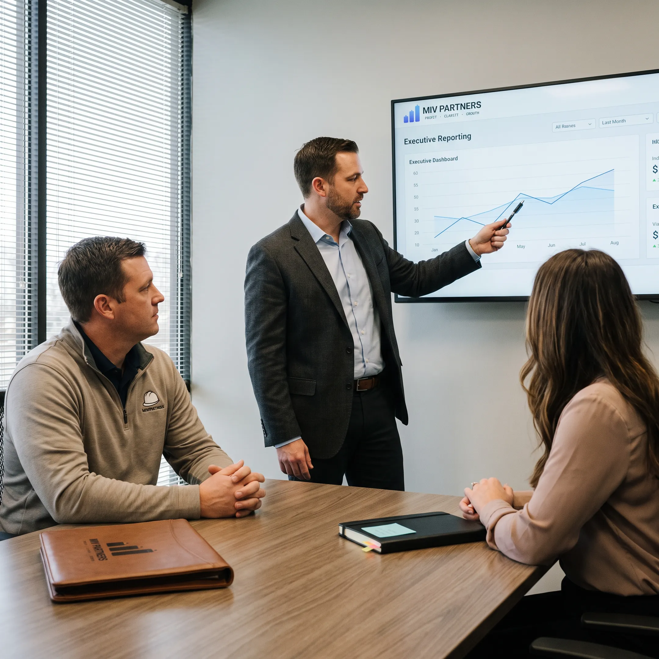 CFO advisor presenting a construction financial dashboard